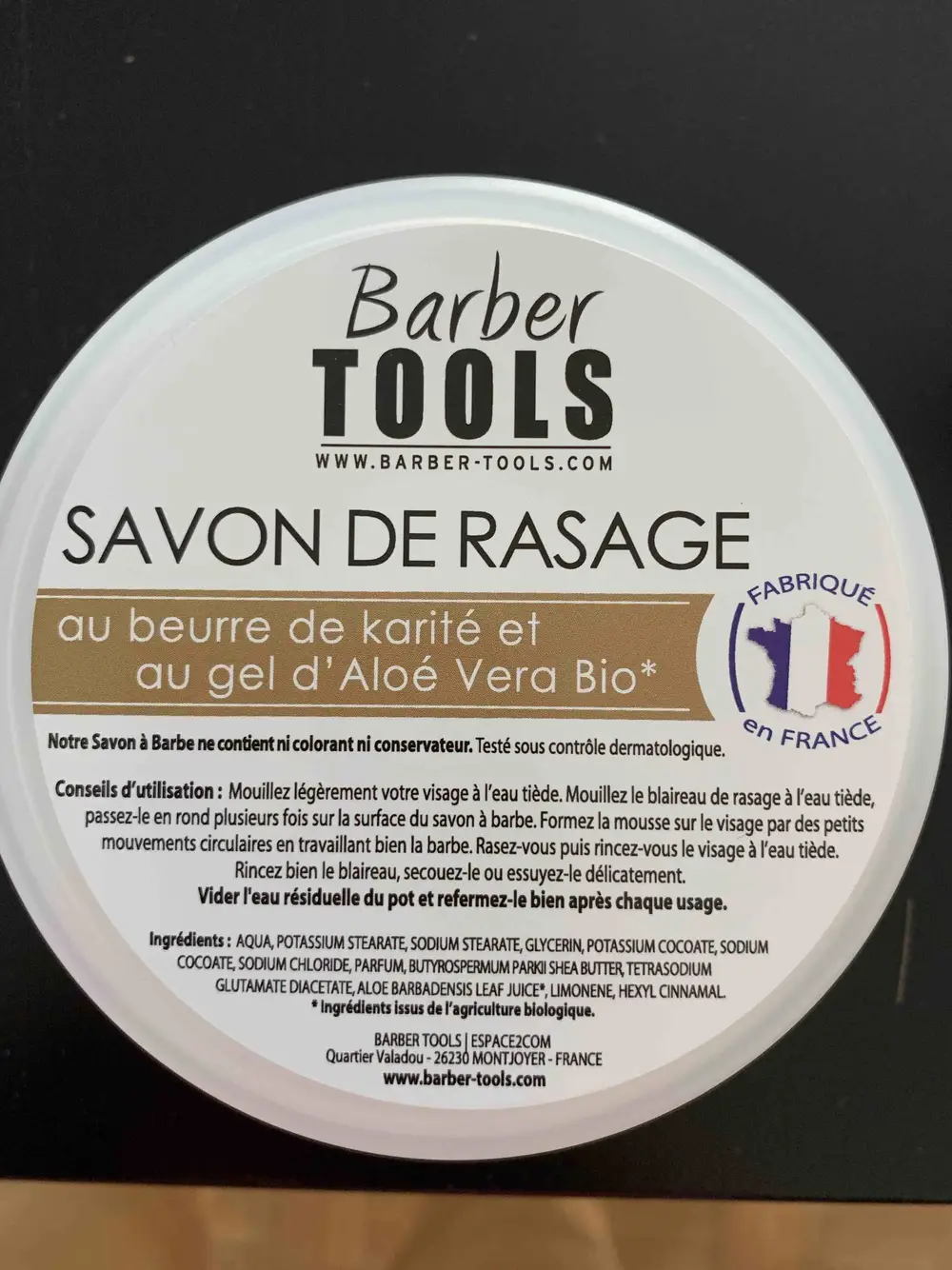 BARBER TOOLS - Savon de rasage au beurre de karité et au gel d'Aloé vera bio