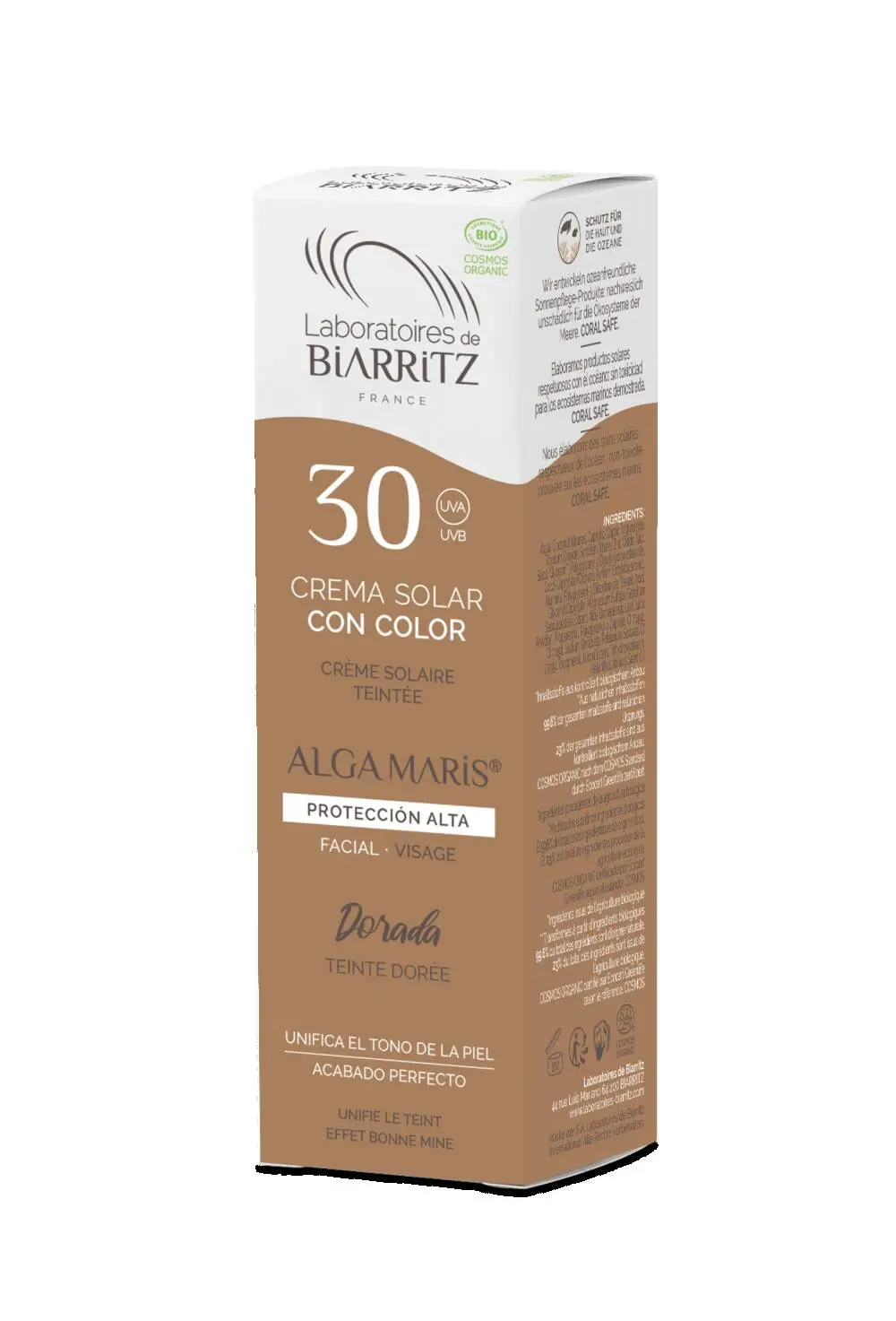 LABORATOIRES DE BIARRITZ - CREMA SOLAR FACIAL CON COLOR SPF30 DORADA CERTIFICADA BIO - 50 ML