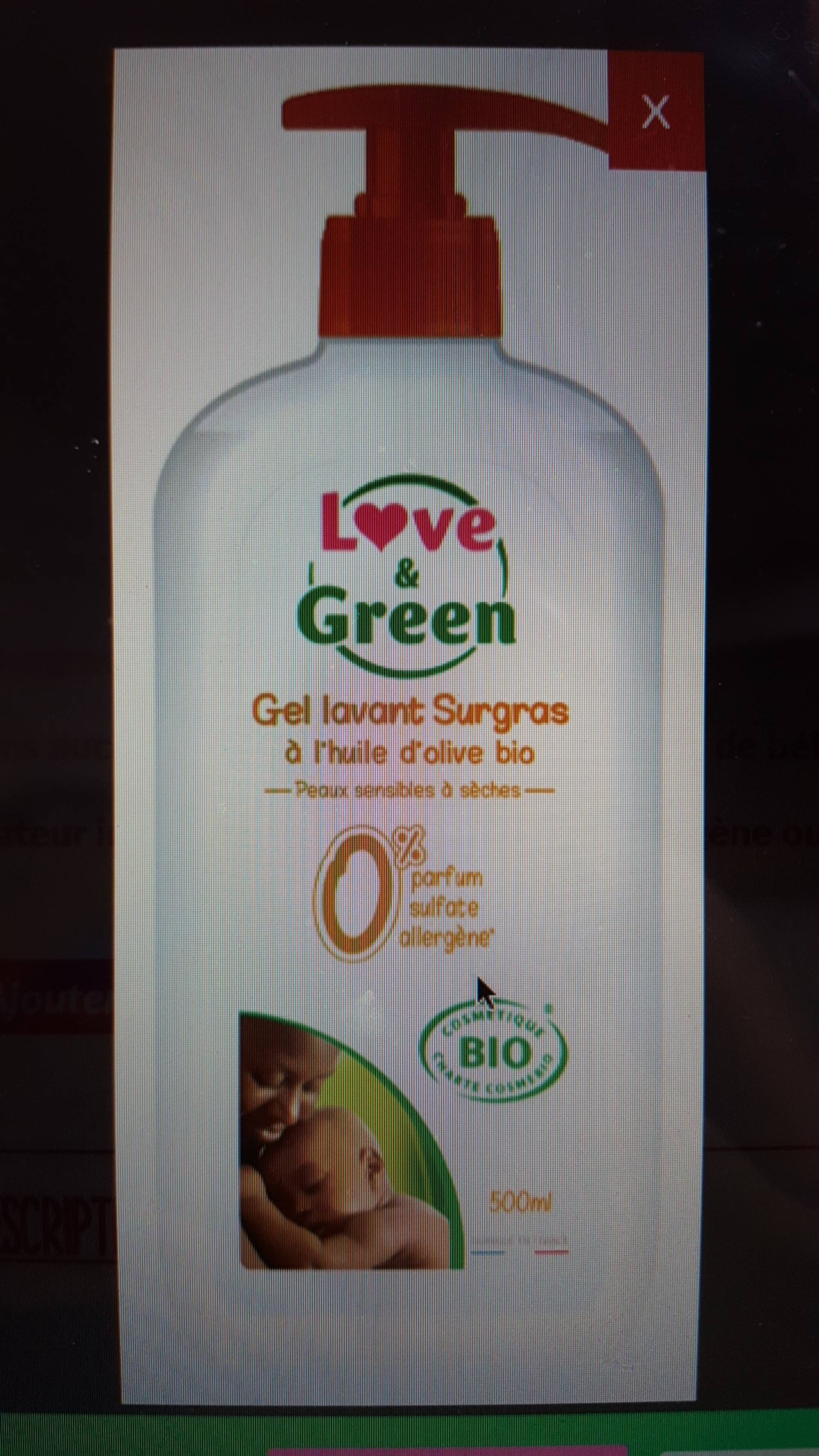 LOVE & GREEN - Gel lavant surgras à l'huile d'olive bio