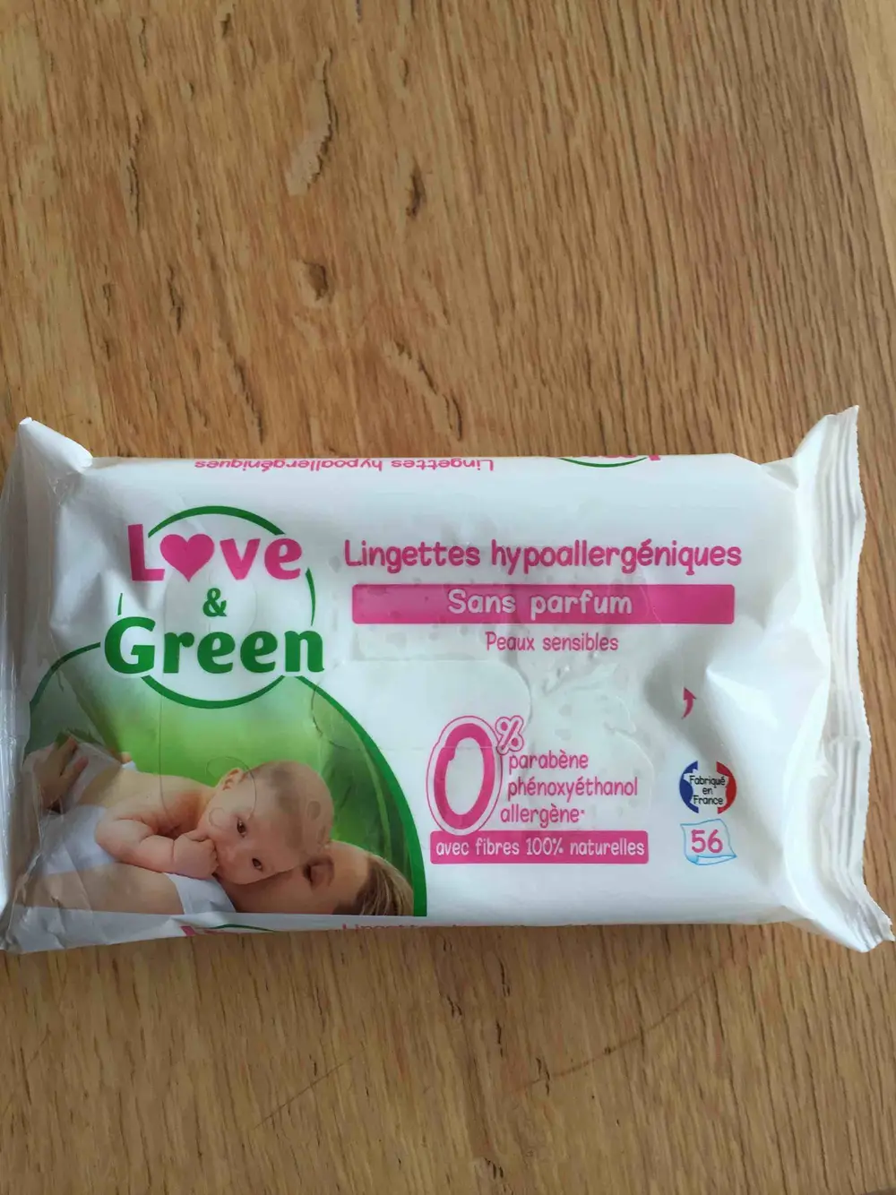 LOVE & GREEN - Lingettes hypoallergéniques - Sans parfum