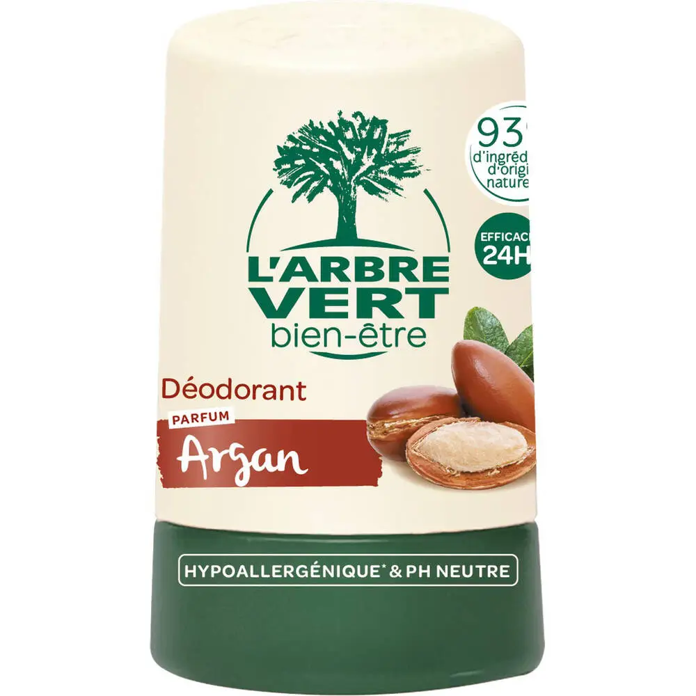 L'ARBRE VERT BIEN-ÊTRE - L'Arbre Vert Bien-être Déodorant parfum Argan - Efficace 24H - Hypoallergénique & pH Neutre - 93% d'ingrédients d'origine naturelle - 50mL