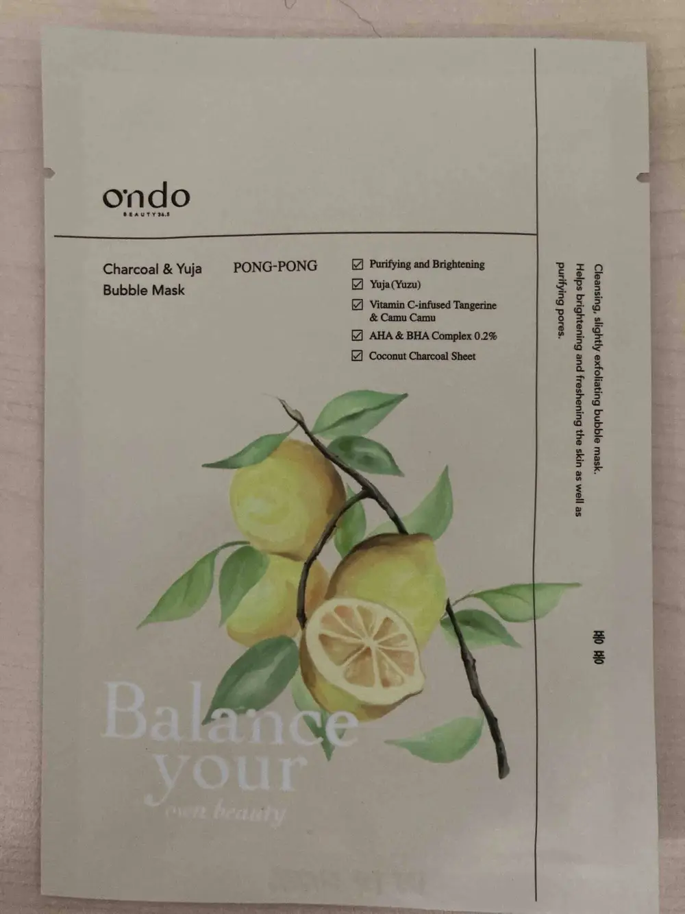 ONDO - Charcoal & Yuja - Buble mask