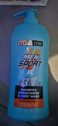 WHO'S HAIR ? - Men sport - 3in1 Shampoo, conditioner & body wash