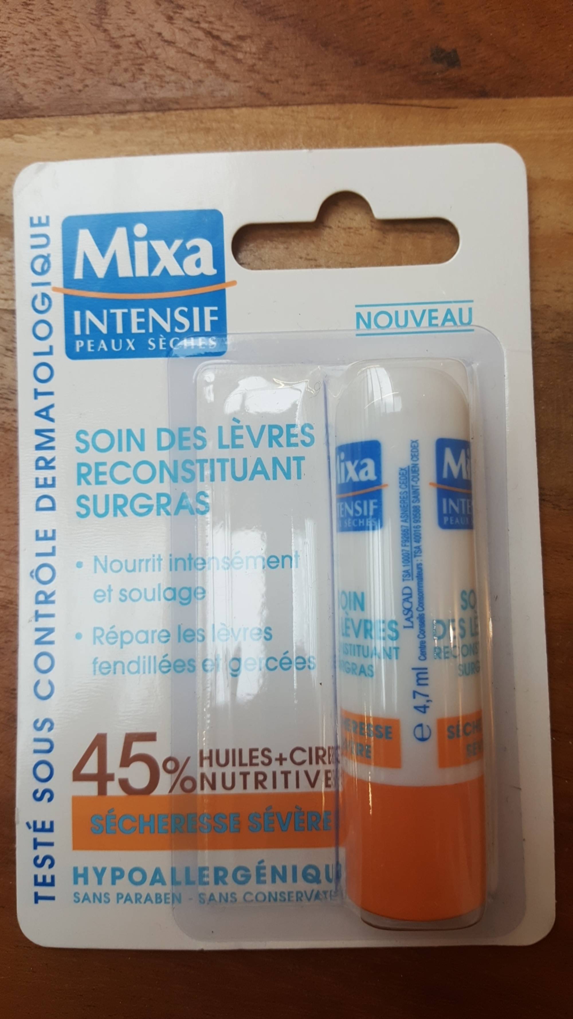 MIXA - Intensif peaux sèches - Soin des lèvres reconstituant surgras