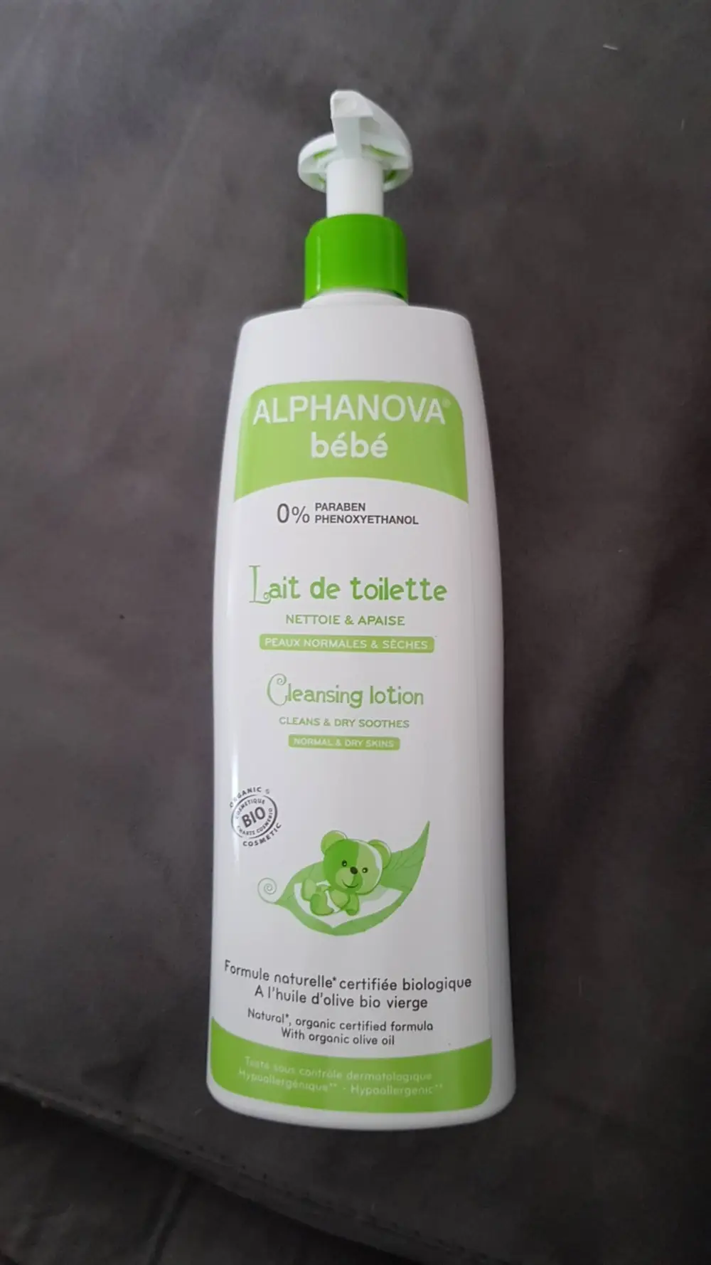 ALPHANOVA BÉBÉ - Lait de toilette à l'huile d'olive bio vierge - Peaux normales & sèches