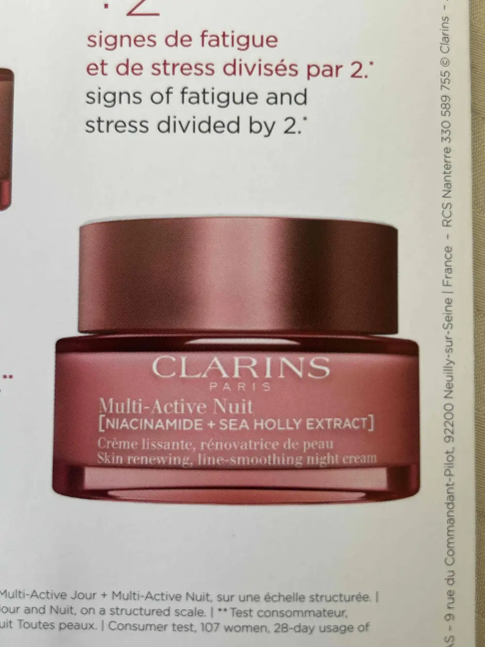 CLARINS - Multi active nuit - Crème lissante rénovatrice de peau