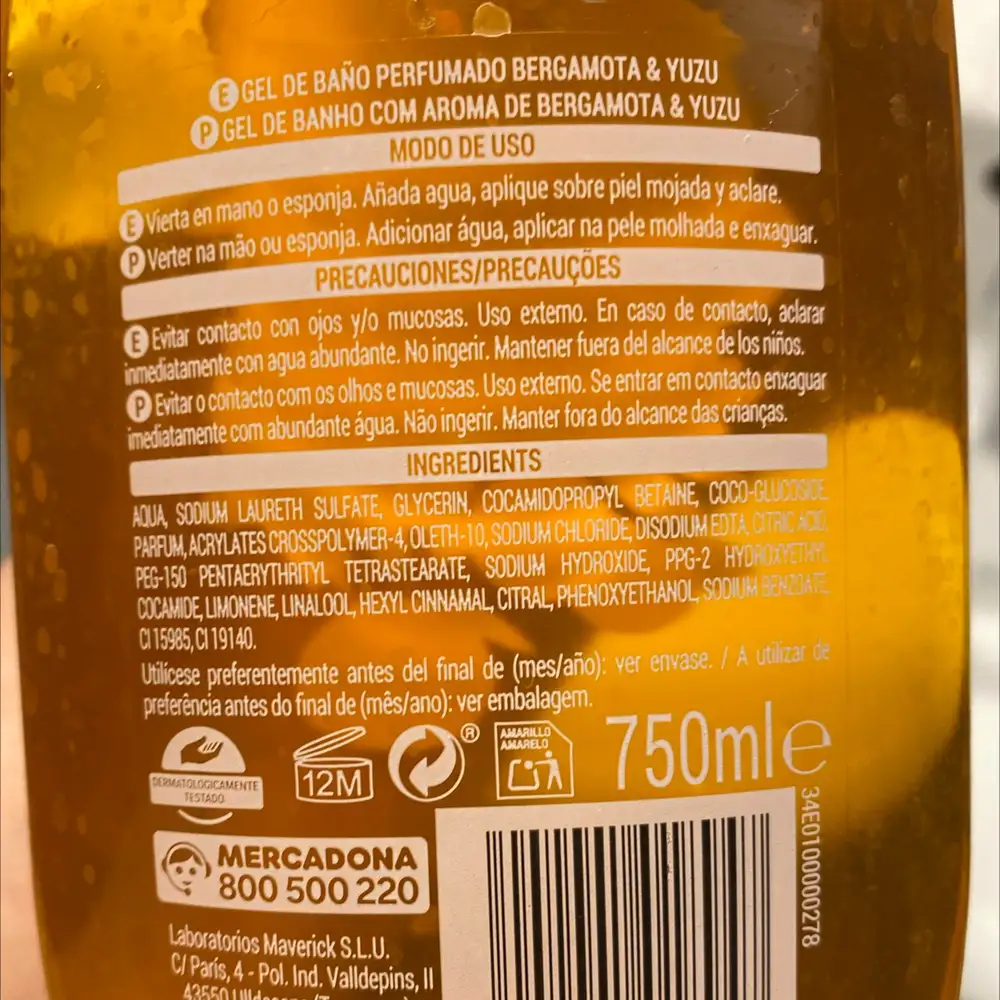 DELIPLUS - Gel de bano Bergamota & Yuzu