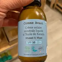 COMME AVANT - Monoï & musc - Crème solaire minérale liquide SPF 50
