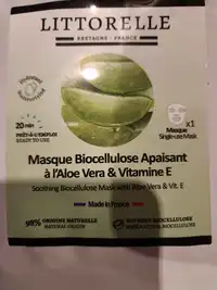 LITTORELLE - Masque biocellulose apaisant à l'aloe vera & vitamine E