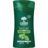 L'ARBRE VERT BIEN-ÊTRE - L'Arbre Vert Bien-être Douche Homme 3 en1 Visage Corps Cheveux Parfum Menthe fraîche - Hypoallergénique - 95% d'ingrédients d'origine naturelle - 250mL