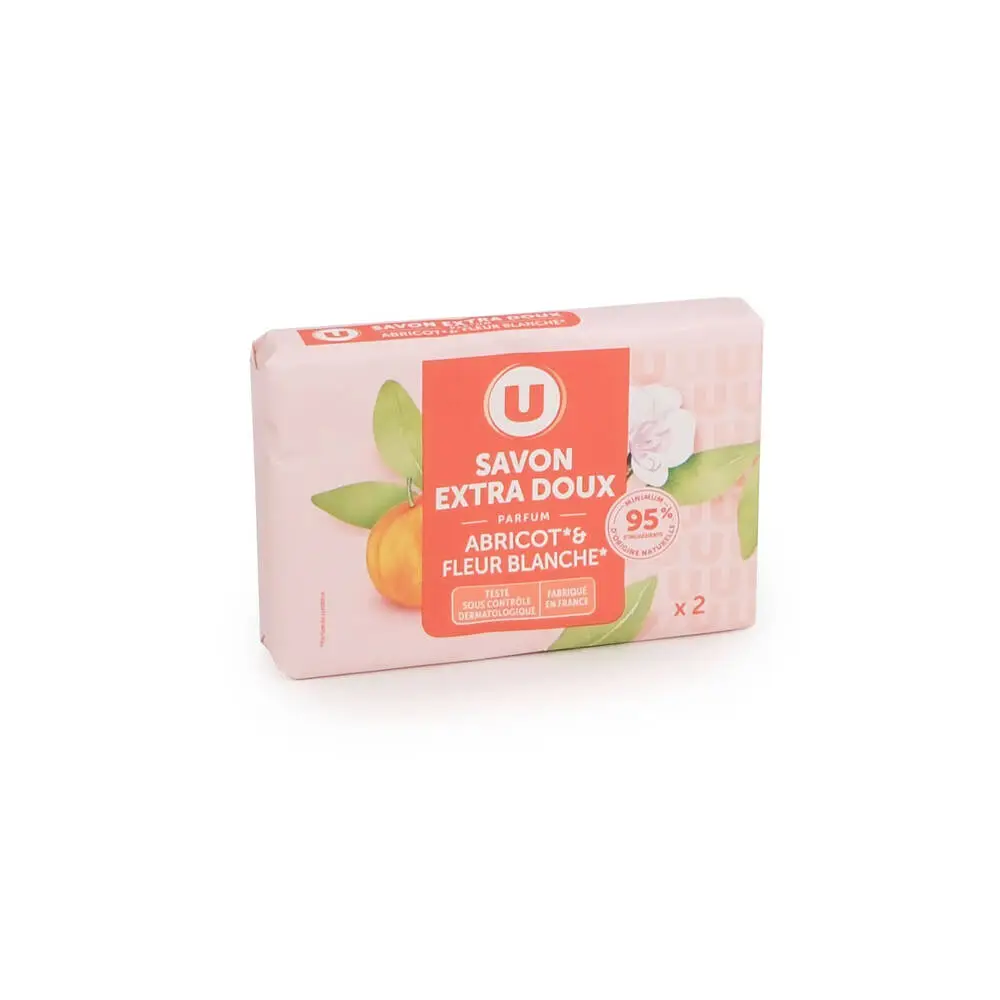 U - U SAVON EXTRA DOUX ABRICOT FLEUR BLANCHE 2X100G