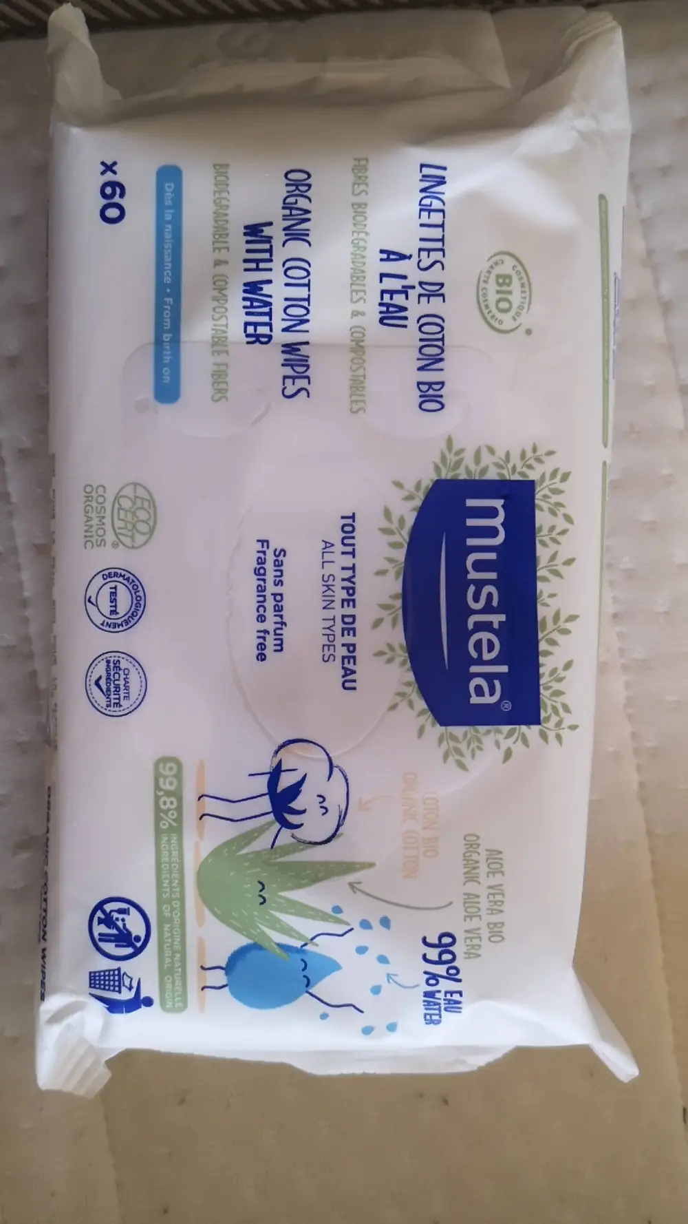 MUSTELA - Lingettes de coton bio à l'eau