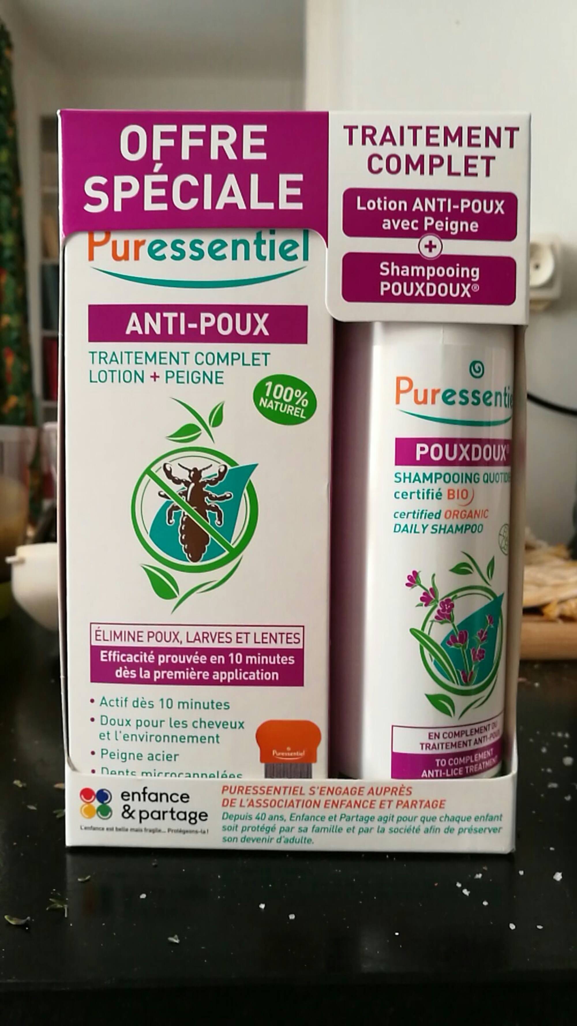Anti-Poux, Traitement Complet : Lotion 100 ml + Peigne + Shampooing 200 ml  - Puressentiel