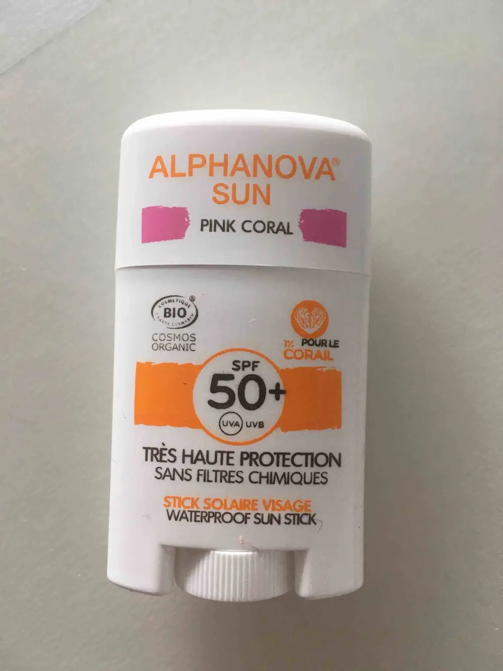 ALPHANOVA - Sun pink coral - Stick solaire visage bio SPF 50+