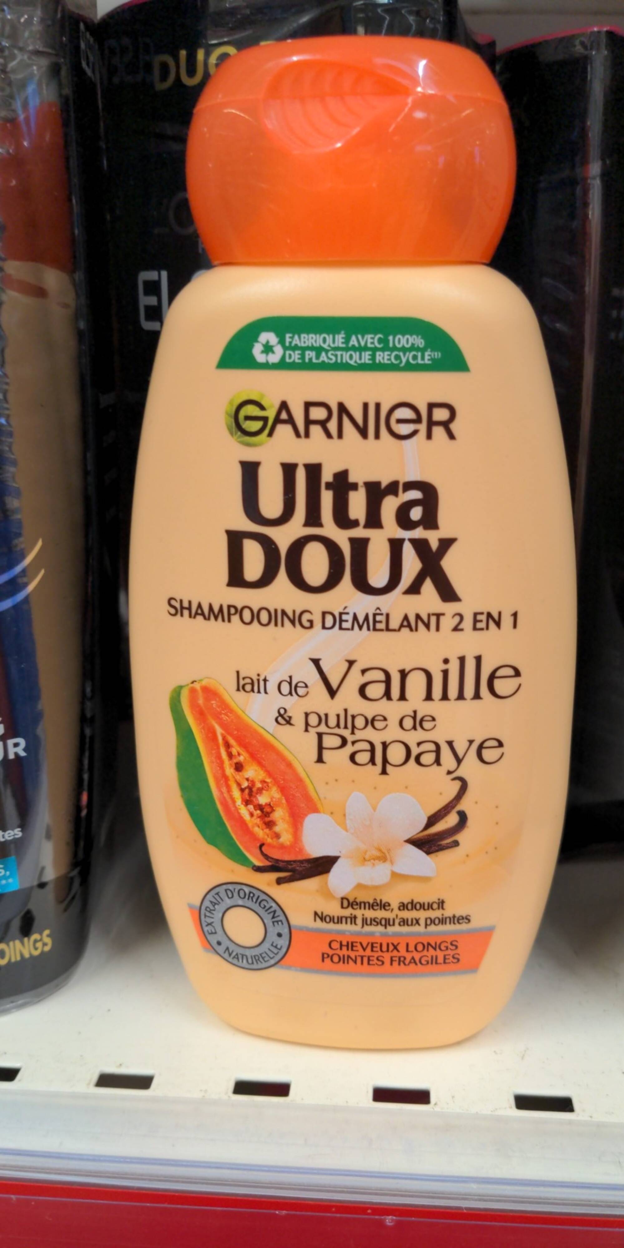GARNIER - Ultra doux - Shampooing démêlant 2 en 1 lait de vanille & pulpe papaye 