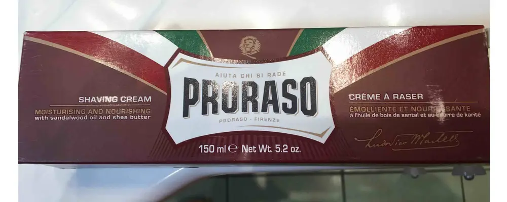 PRORASO - Crème à raser à l'huile de bois de santal et au beurre de karité