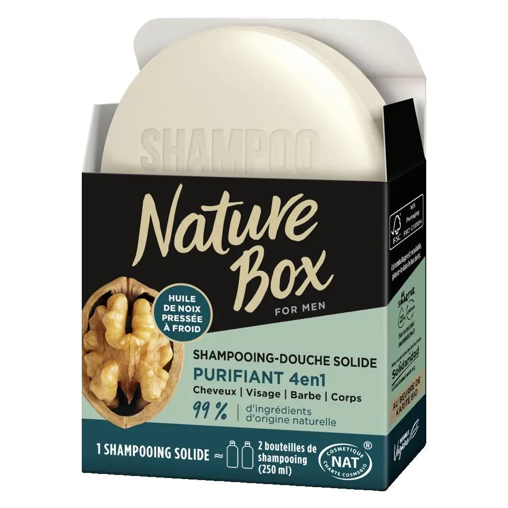 NATURE BOX - NATURE BOX MEN SHAMPOOING SOLIDE NOIX  - COSMOS NAT 85GR