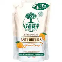 L'ARBRE VERT BIEN-ÊTRE - L'Arbre Vert Bien-être Recharge Gel Lavant Mains Anti-Odeurs aux extraits d'écorces d'Orange   - Hypoallergénique - 95% d'ingrédients d'origine naturelle - 300mL