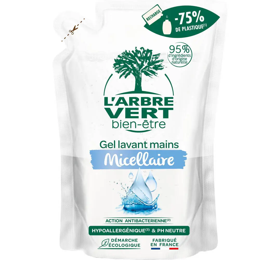 L'ARBRE VERT BIEN-ÊTRE - L'Arbre Vert Bien-être Recharge Gel Lavant Mains Micellaire  - Hypoallergénique et pH neutre - 95% d'ingrédients d'origine naturelle - 300mL