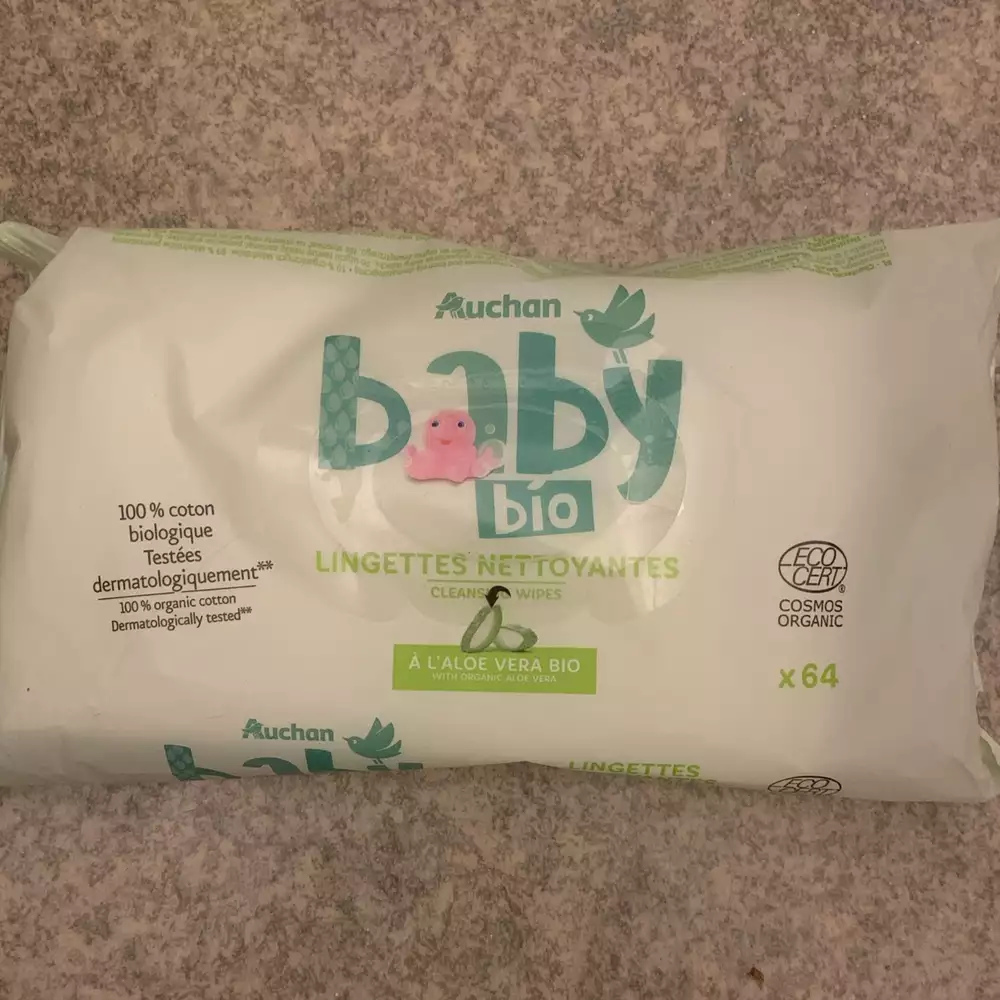 AUCHAN - Baby bio - 64 Lingettes nettoyantes