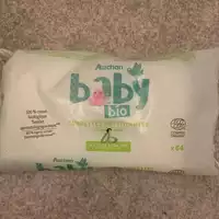 AUCHAN - Baby bio - 64 Lingettes nettoyantes