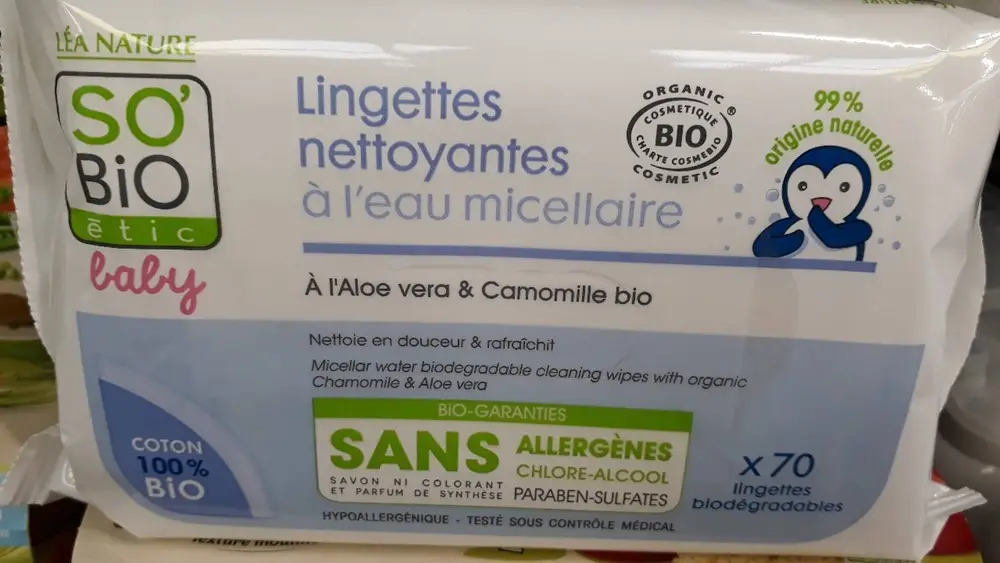 SO'BIO ÉTIC - Baby - Lingettes nettoyantes à l'eau micellaire 