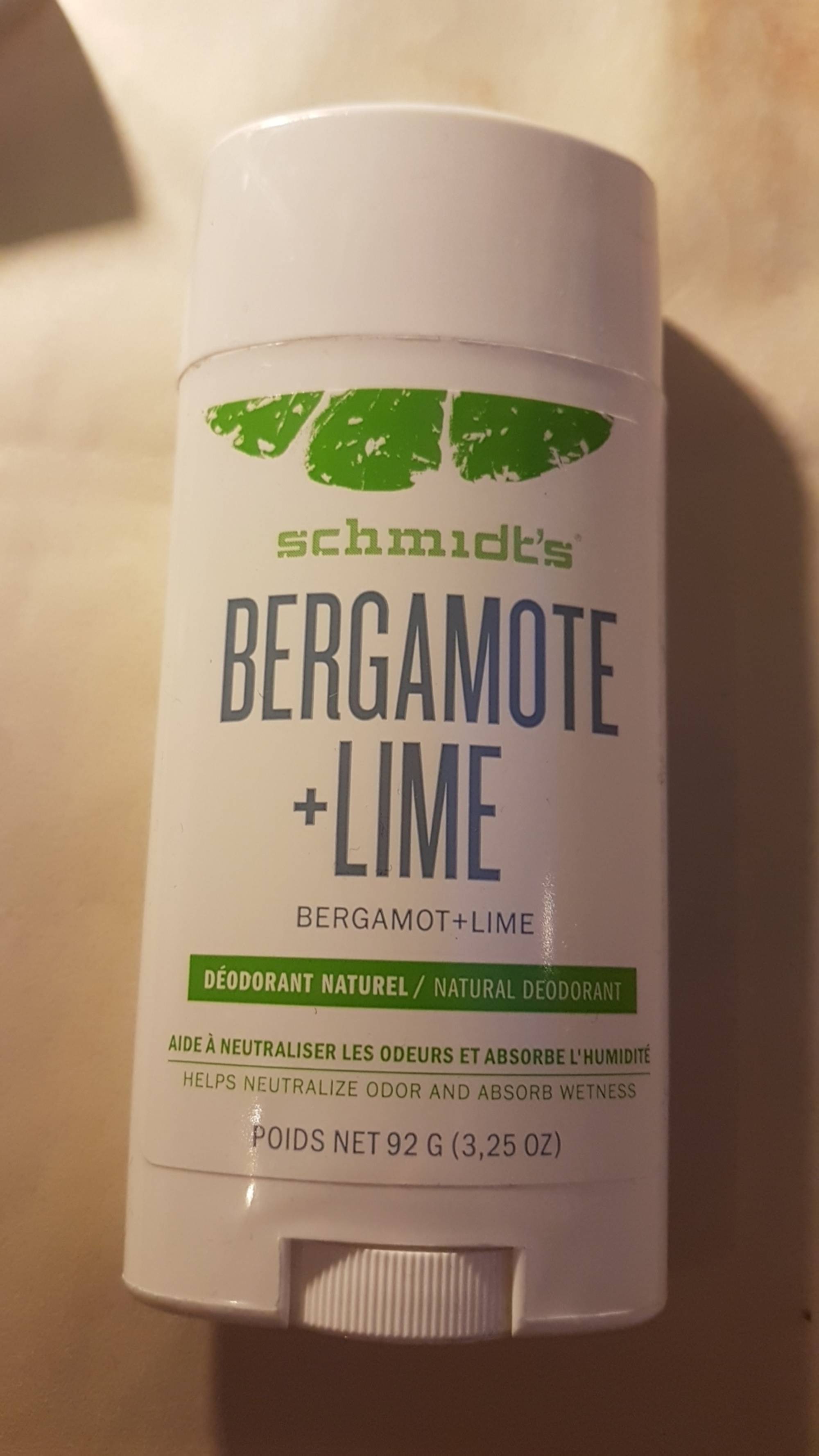 SCHMIDT'S - Bergamote + lime - Déodorant naturel