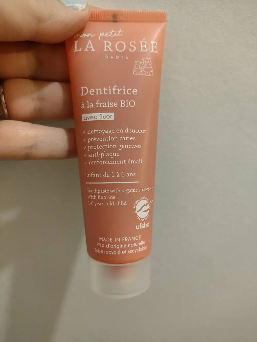 LA ROSÉE - Dentifrice à la fraise bio avec fluor enfant de 1 a 6 ans