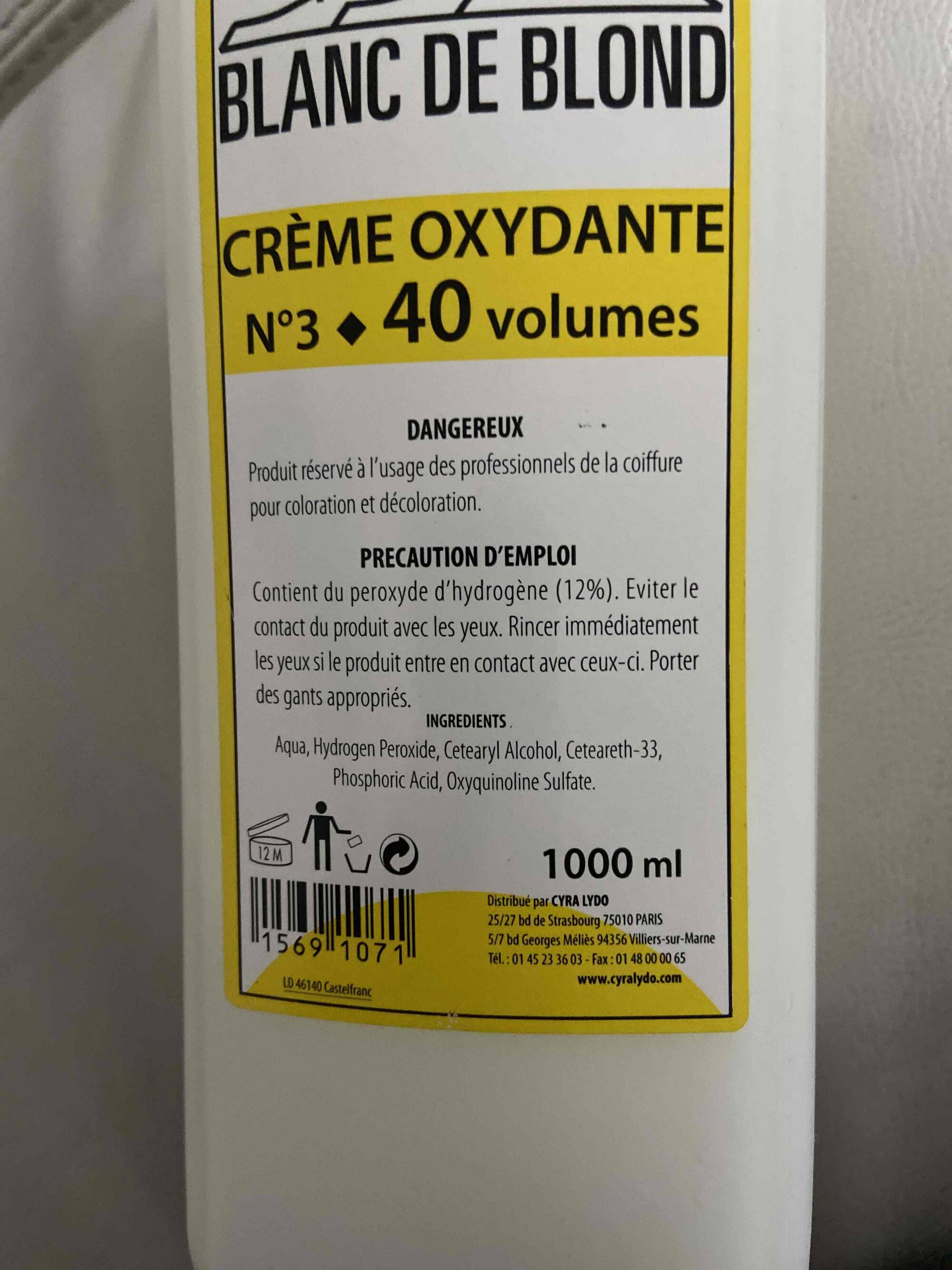 CYRA LYDO - Blanc de blond - Crème oxydante 40 volumes