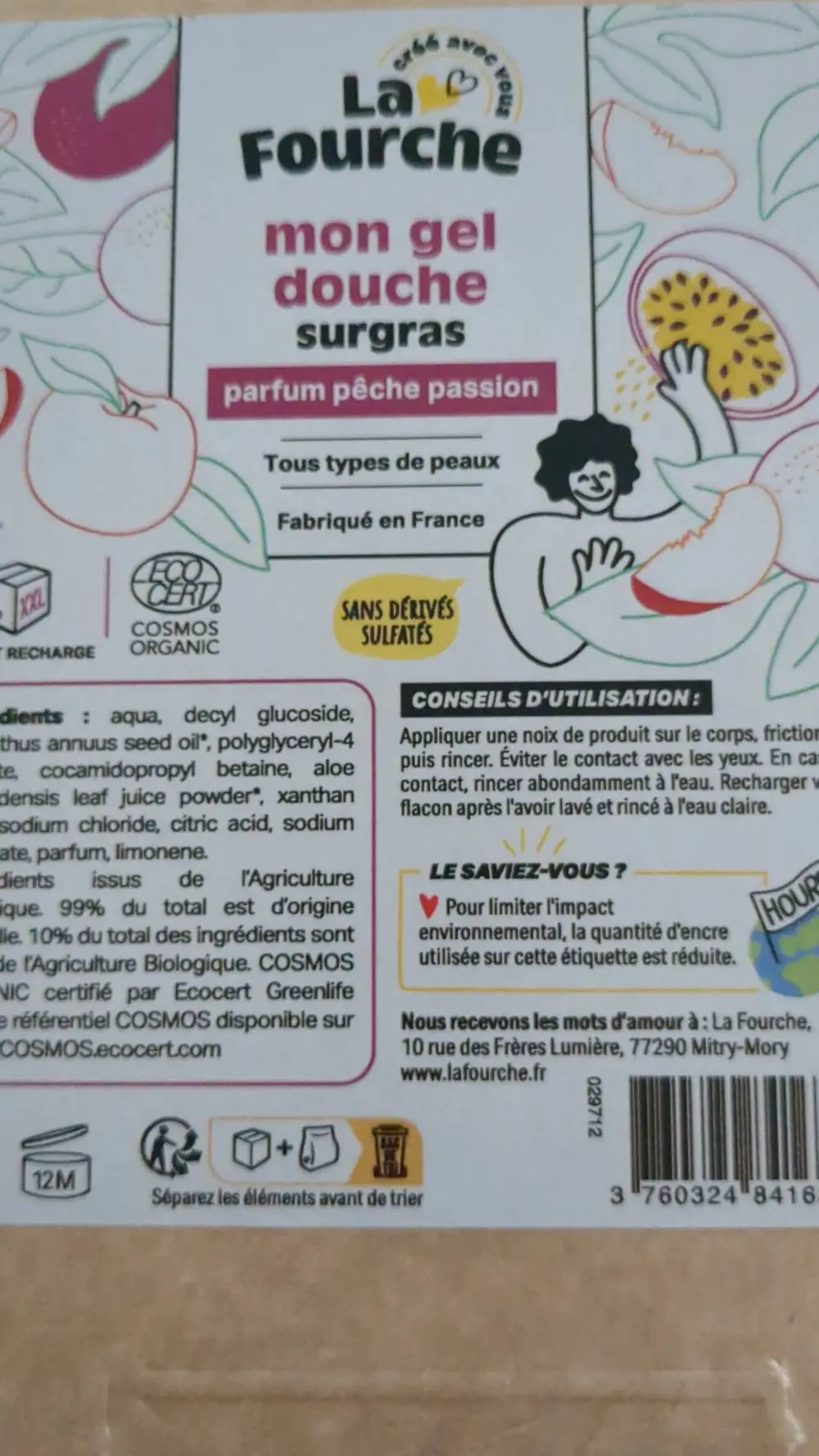 LA FOURCHE - Mon gel douche surgras parfum pêche passion