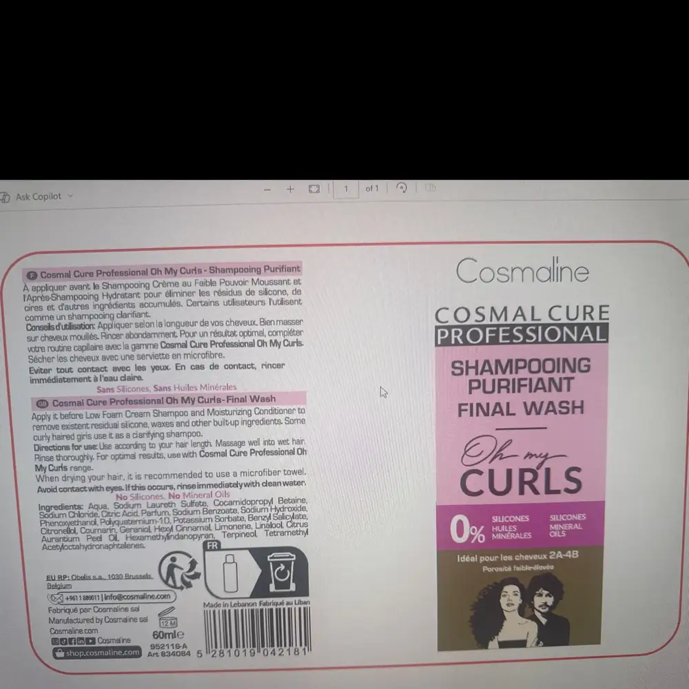 COSMALINE - Oh my curls - Shampooing purifiant final wash 