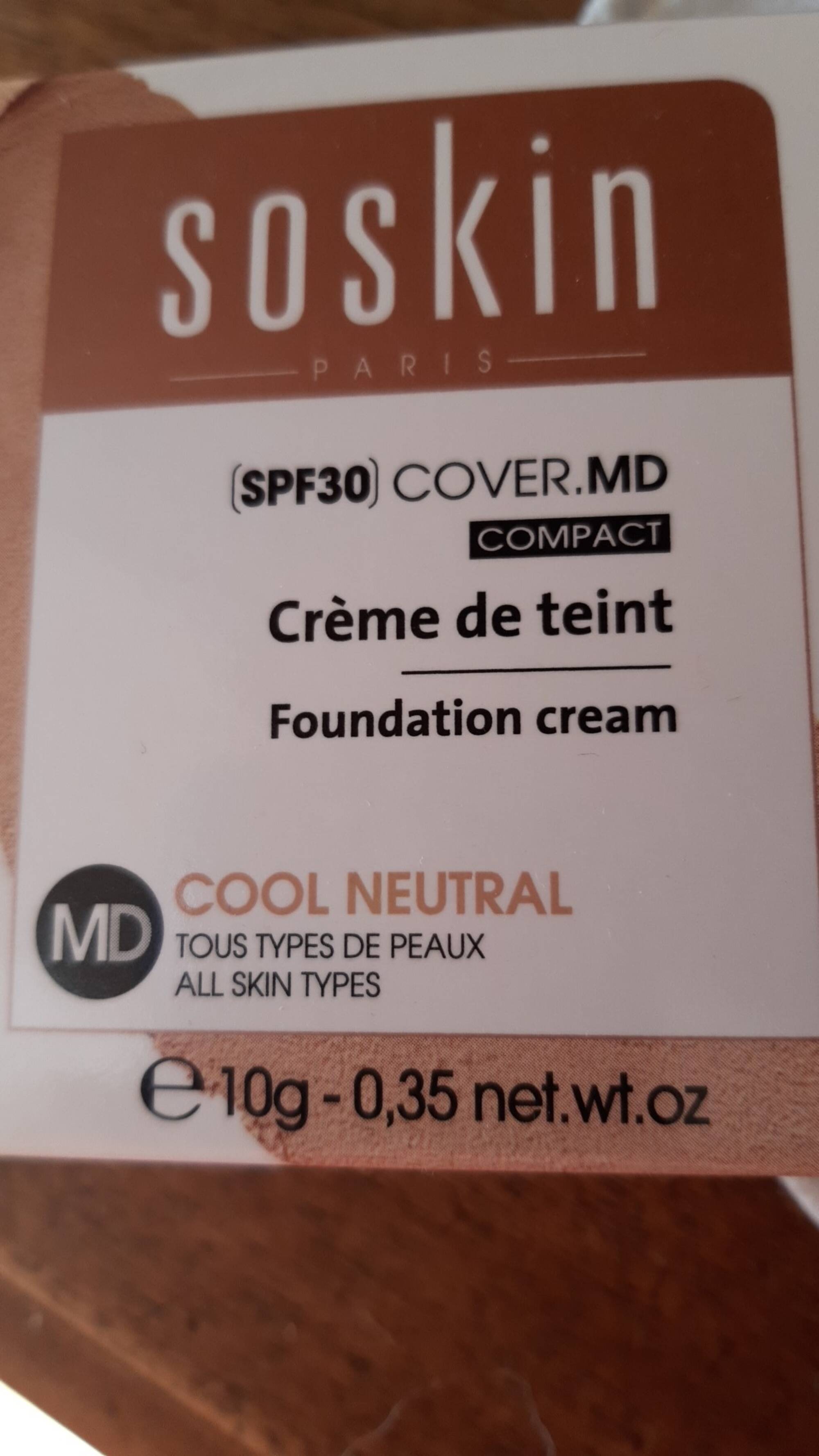 SOSKIN - Crème de teint cool neutral spf30