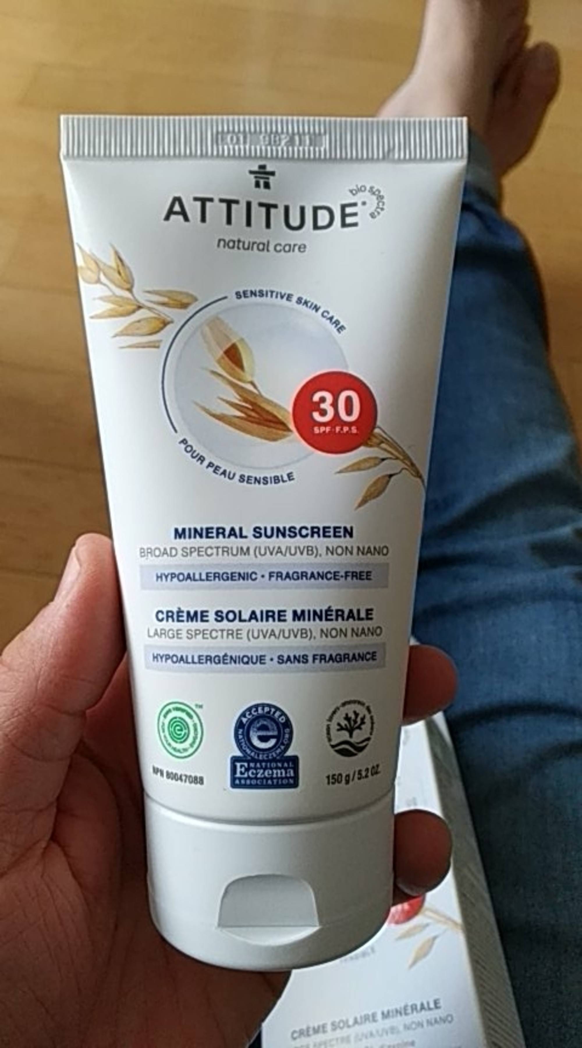 ATTITUDE - Crème solaire minérale SPF 30