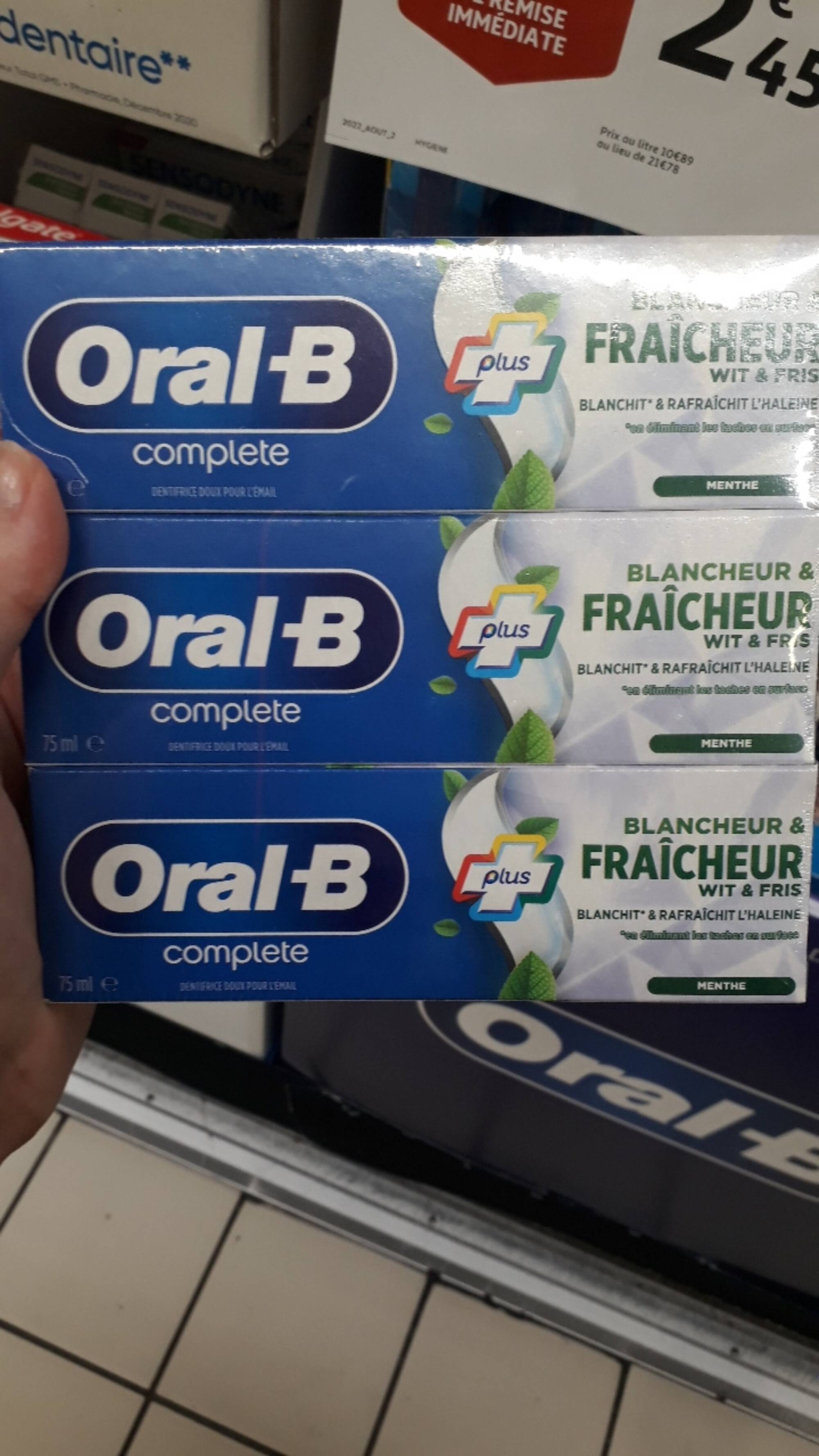 ORAL-B - Dentifrice blancheur & fraîcheur menthe