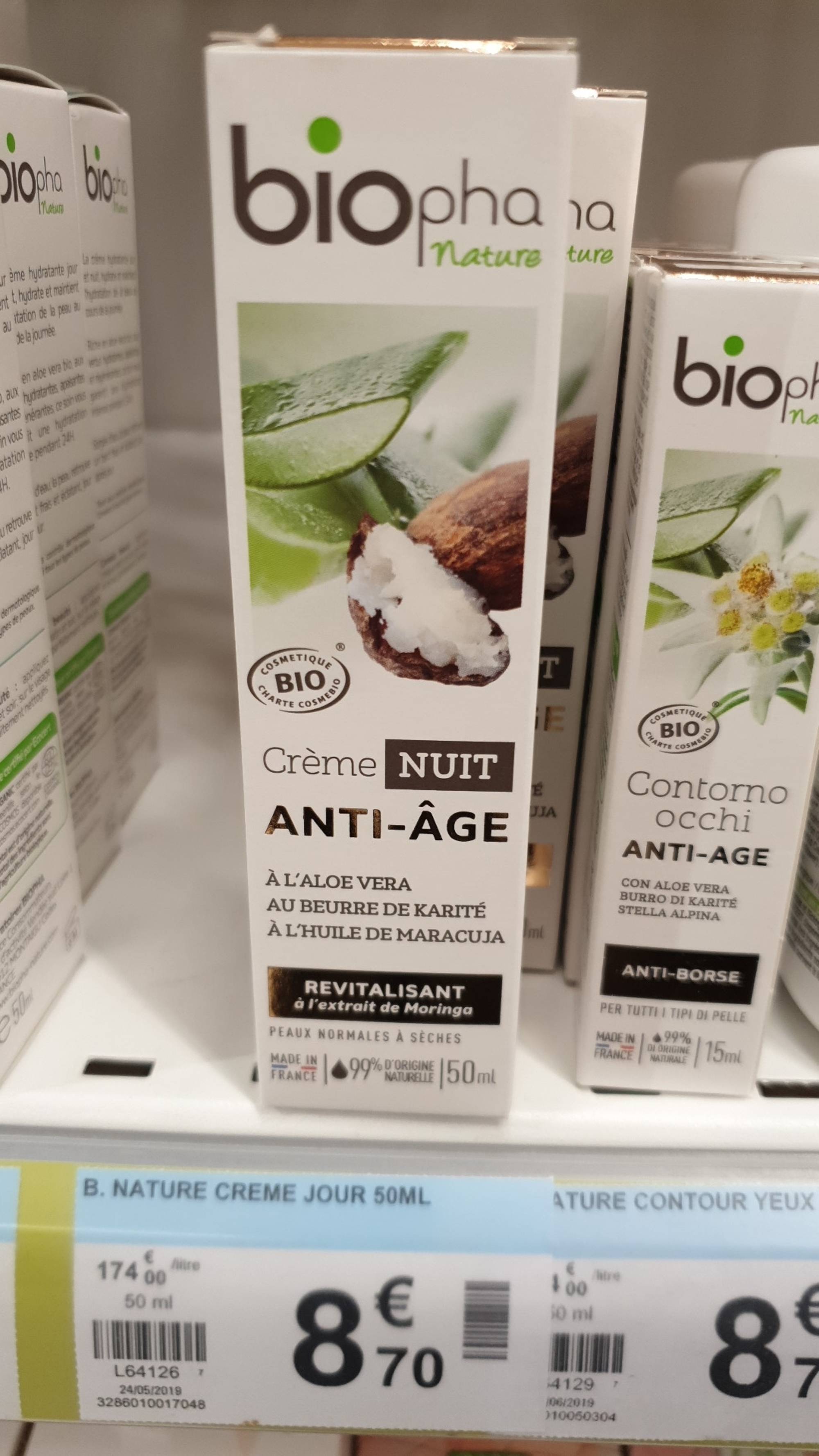 BIOPHA NATURE - Crème nuit anti-âge bio