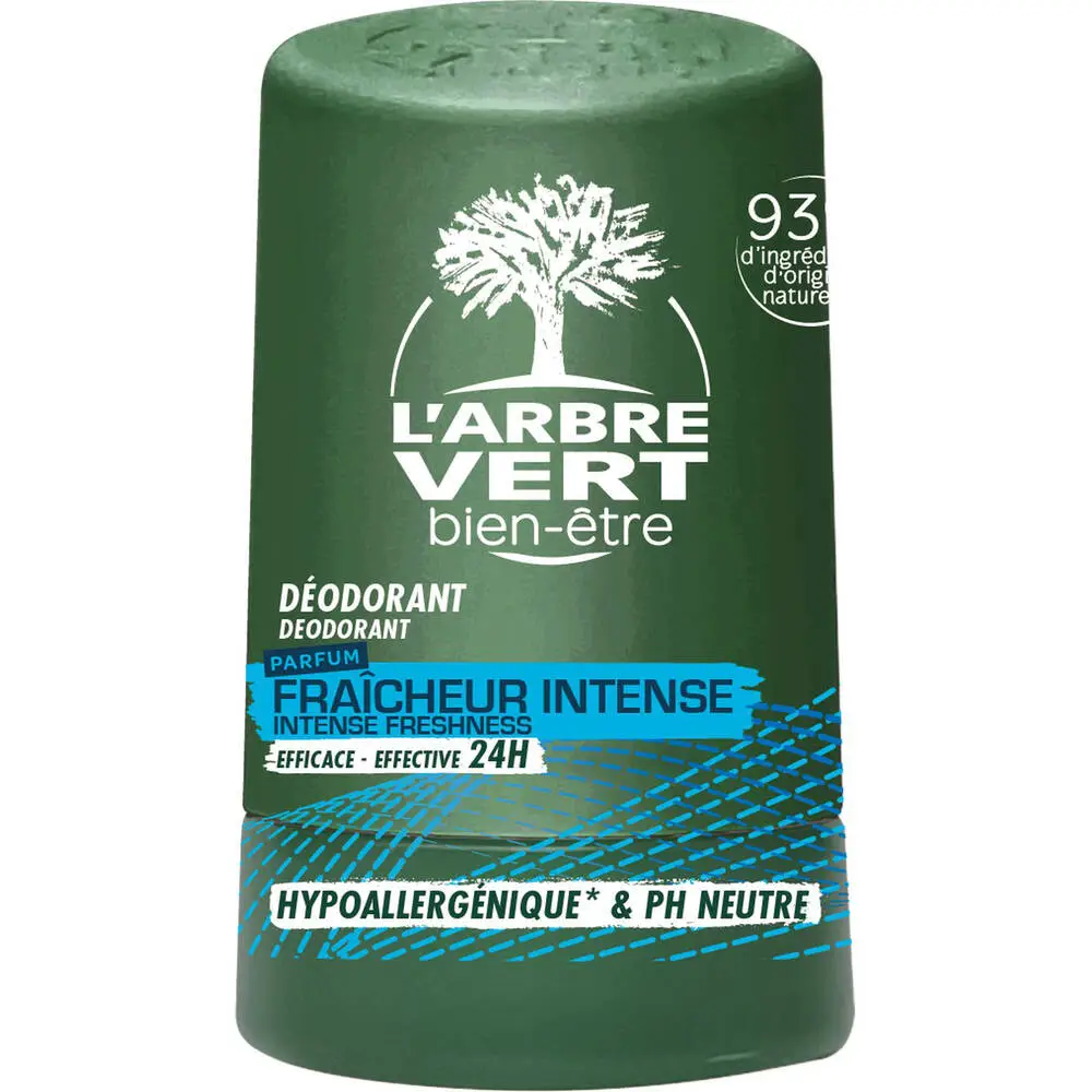 L'ARBRE VERT BIEN-ÊTRE - L'Arbre Vert Bien-être Déodorant Homme parfum Fraicheur Intense  - Efficace 24 H - Hypoallergénique & pH Neutre - 93% d'ingrédients d'origine naturelle - 50mL