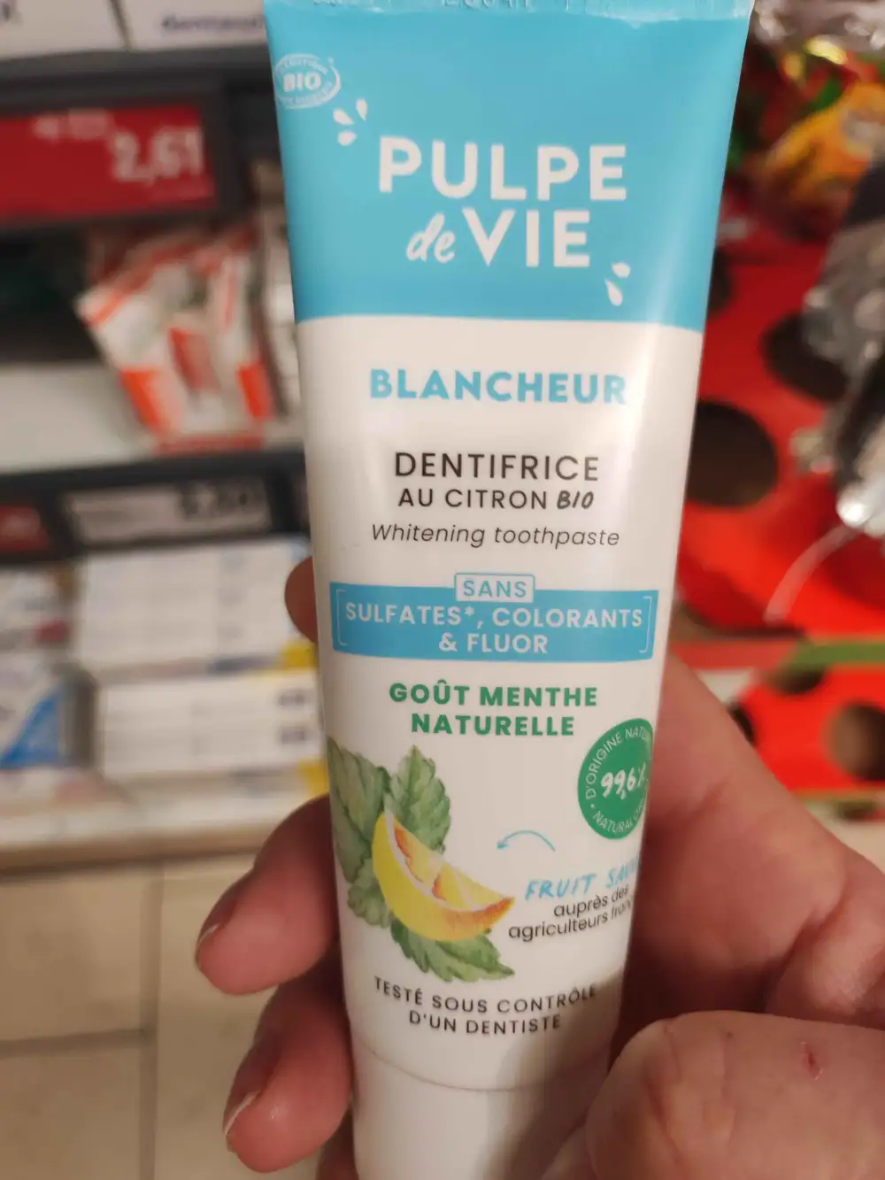 PULPE DE VIE - Blancheur - Dentifrice au citron bio goût menthe naturelle