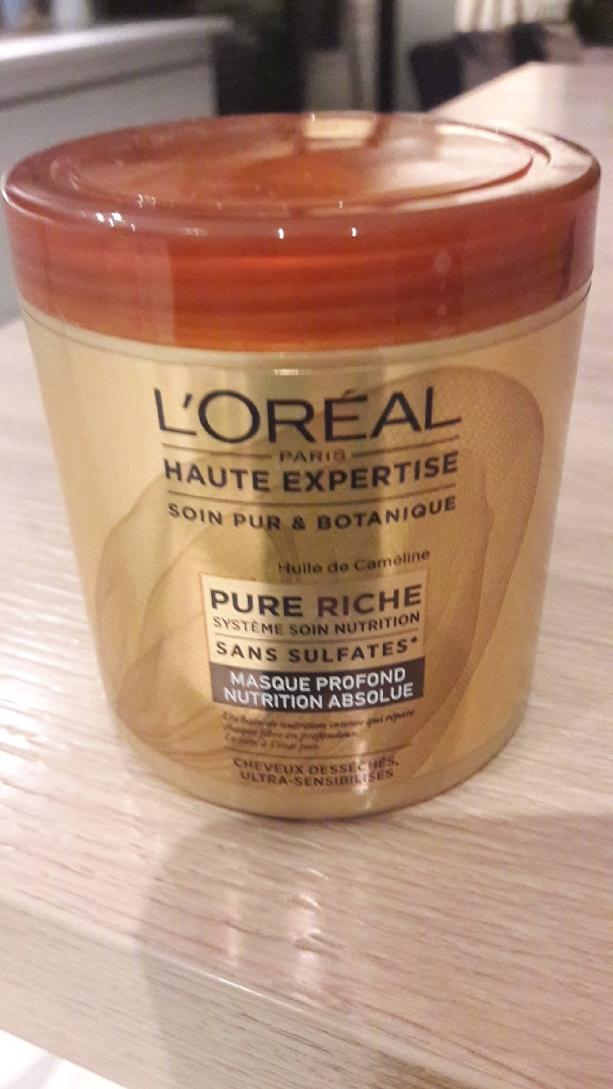 L'ORÉAL - Haute expertise pure riche - Masque profond nutrition absolue cheveux desséchés