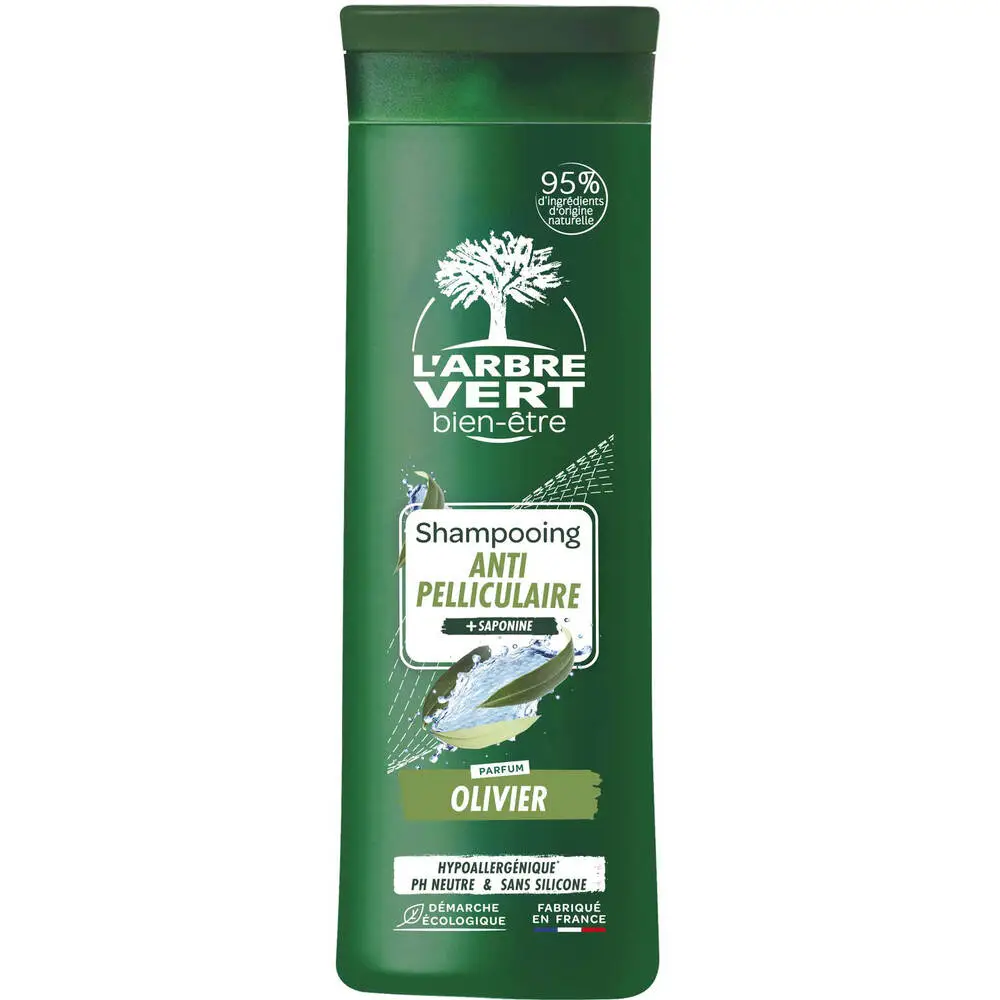 L'ARBRE VERT BIEN-ÊTRE - L'Arbre Vert Bien-être Shampooing Homme Antipelliculaire à la Saponine parfum Olivier - Hypoallergénique - 95% d'ingrédients d'origine naturelle - 250mL