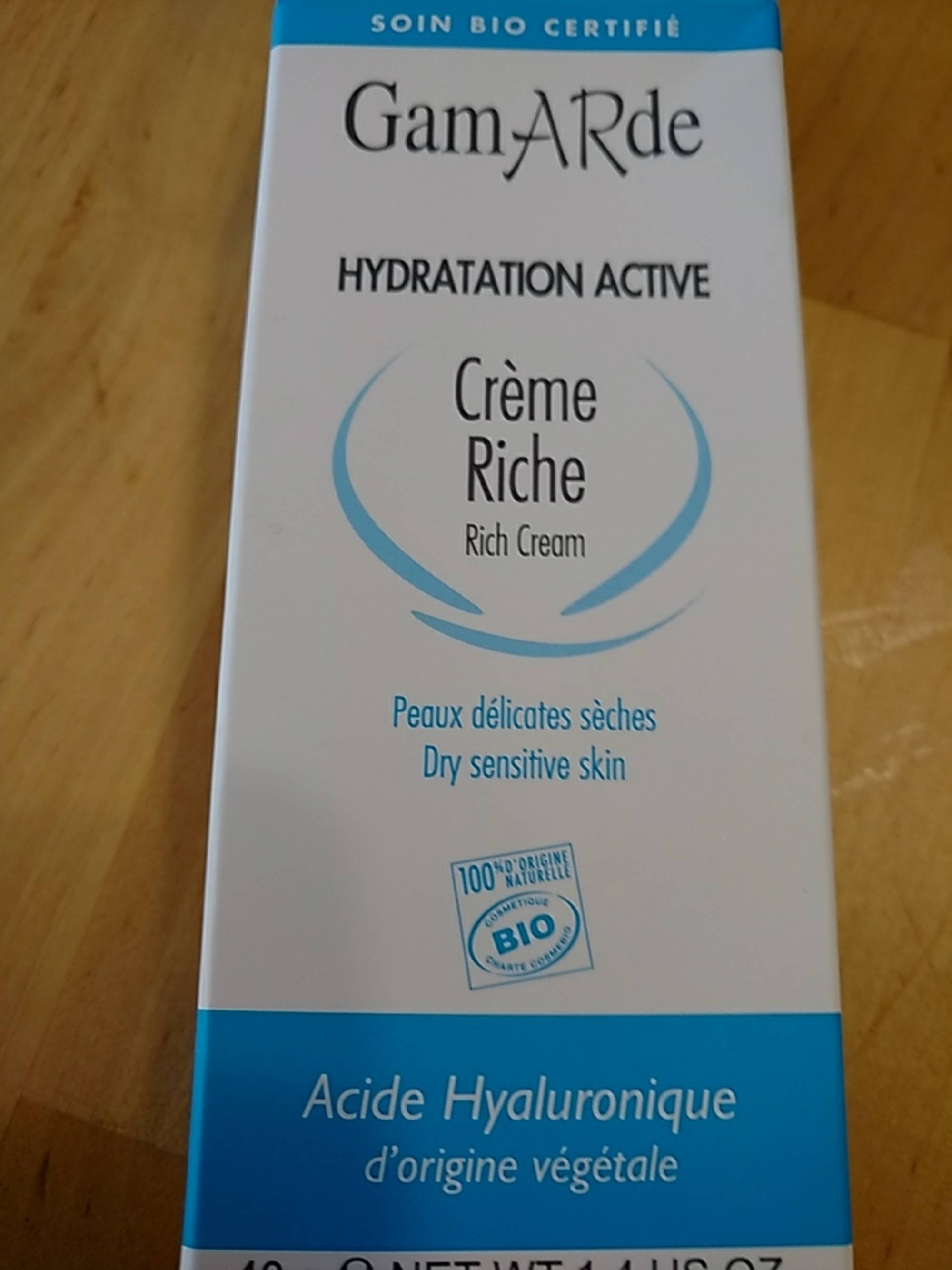 GAMARDE - Hydratation active - Crème riche - Peaux délicates sèches