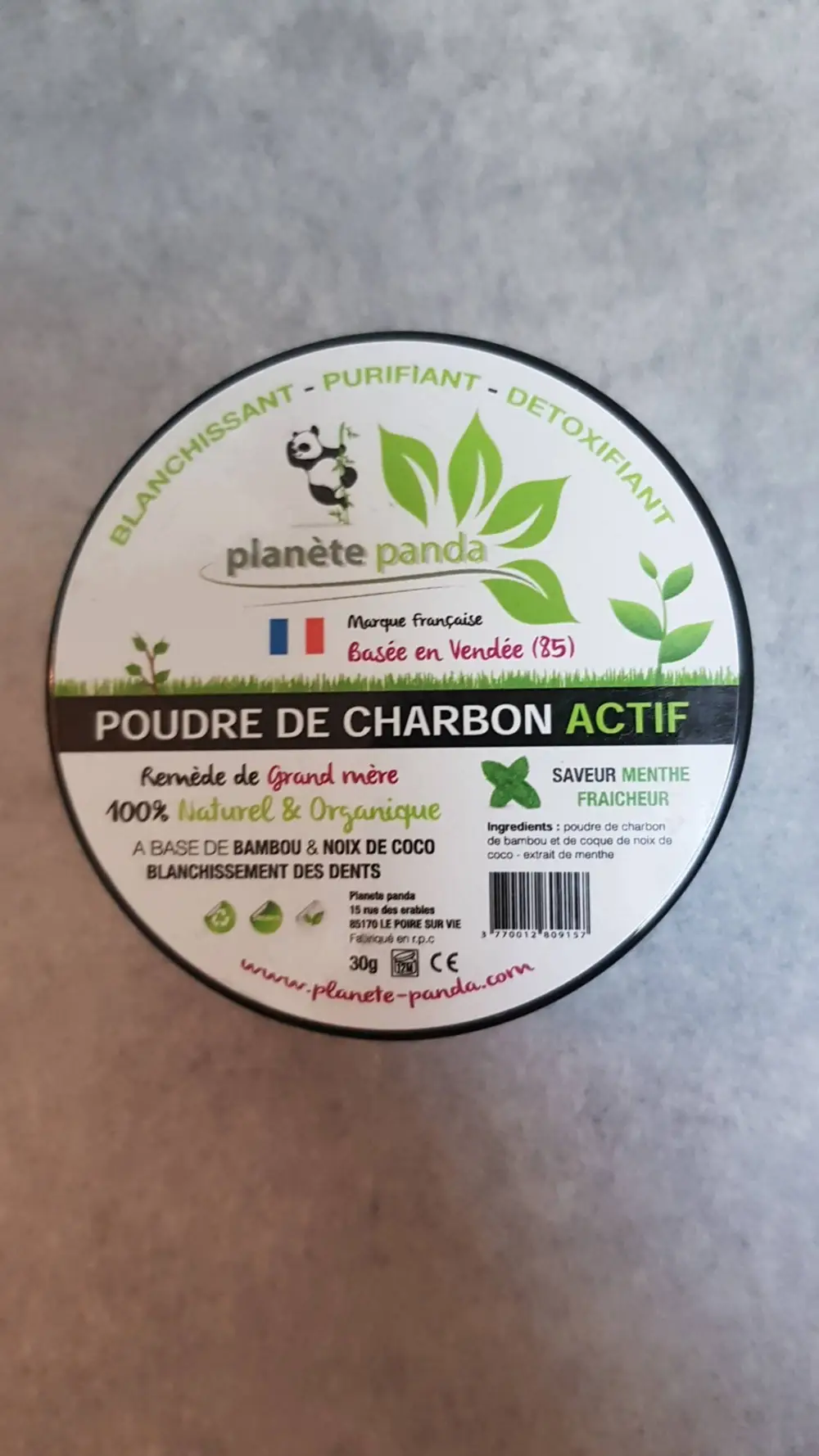 PLANÈTE PANDA - Poudre de charbon actif - Blanchiment des dents