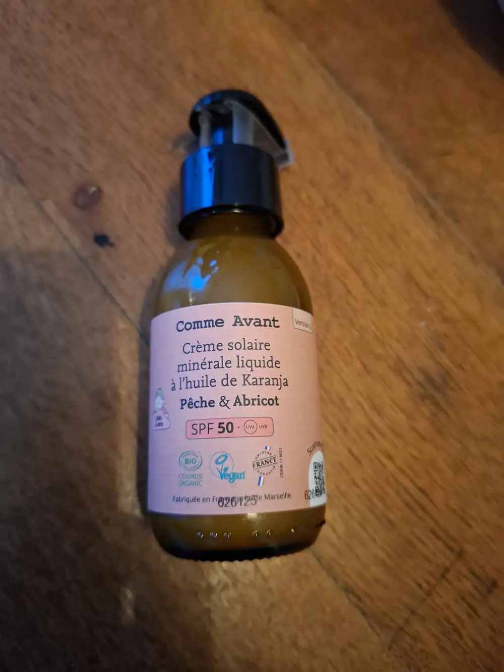 COMME AVANT - Crème solaire minérale liquide pêche & abricot SPF 50