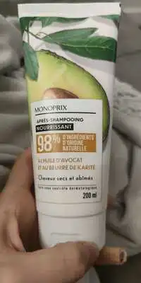 MONOPRIX - Après-shampooing nourrissant à l'huile d'avocat et au beurre de karité