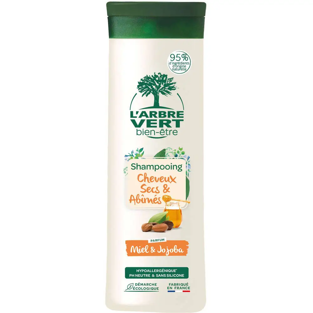 L'ARBRE VERT BIEN-ÊTRE - L'Arbre Vert Bien-être Shampooing Cheveux Secs et Abîmés Parfum Miel et Jojoba - Hypoallergénique & pH Neutre & Sans Silicone - 95% d'ingrédients d'origine naturelle - 250mL