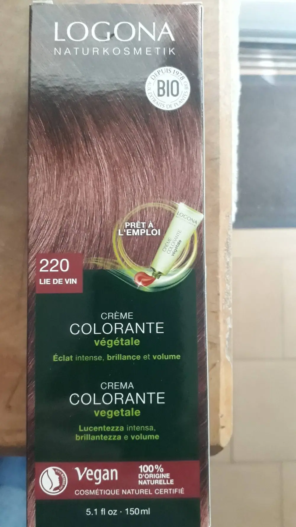 LOGONA - Crème colorante végétale 220 lin de vin bio