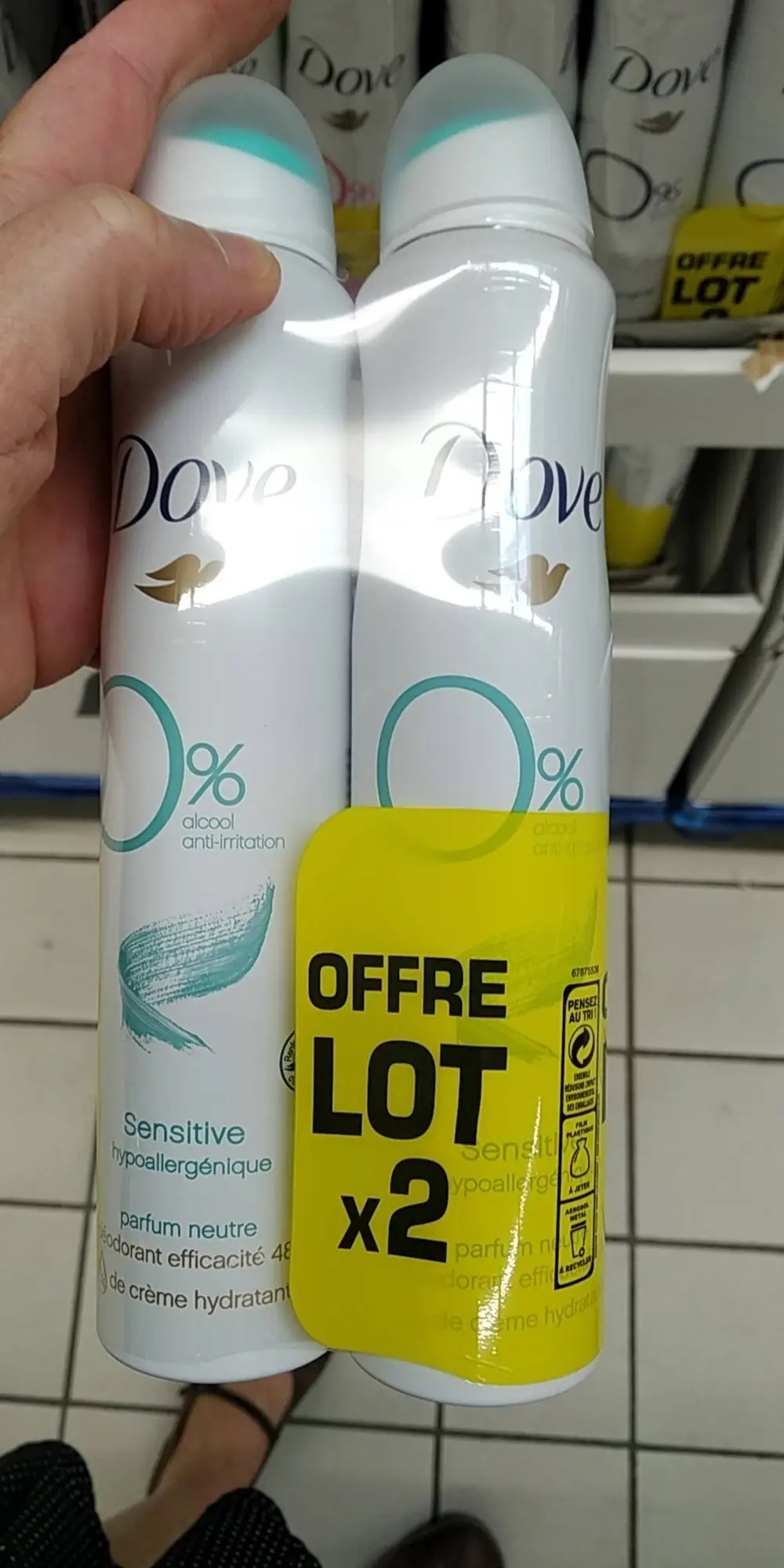 DOVE - Sensitive parfum neutre - Déodorant efficacité 48h