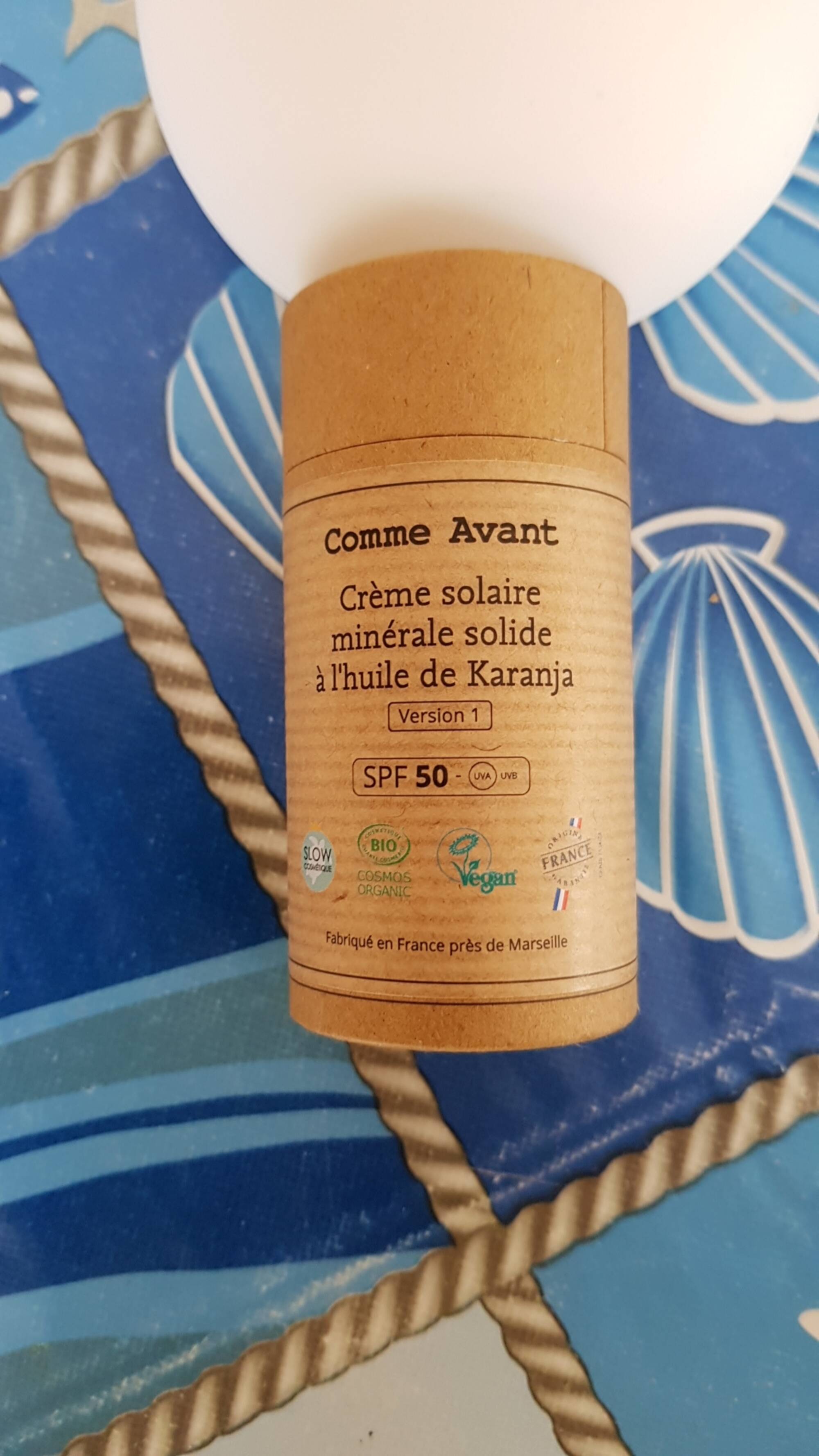 COMME AVANT - Crème solaire minérale solide à l'huile de Karanja SPF 50