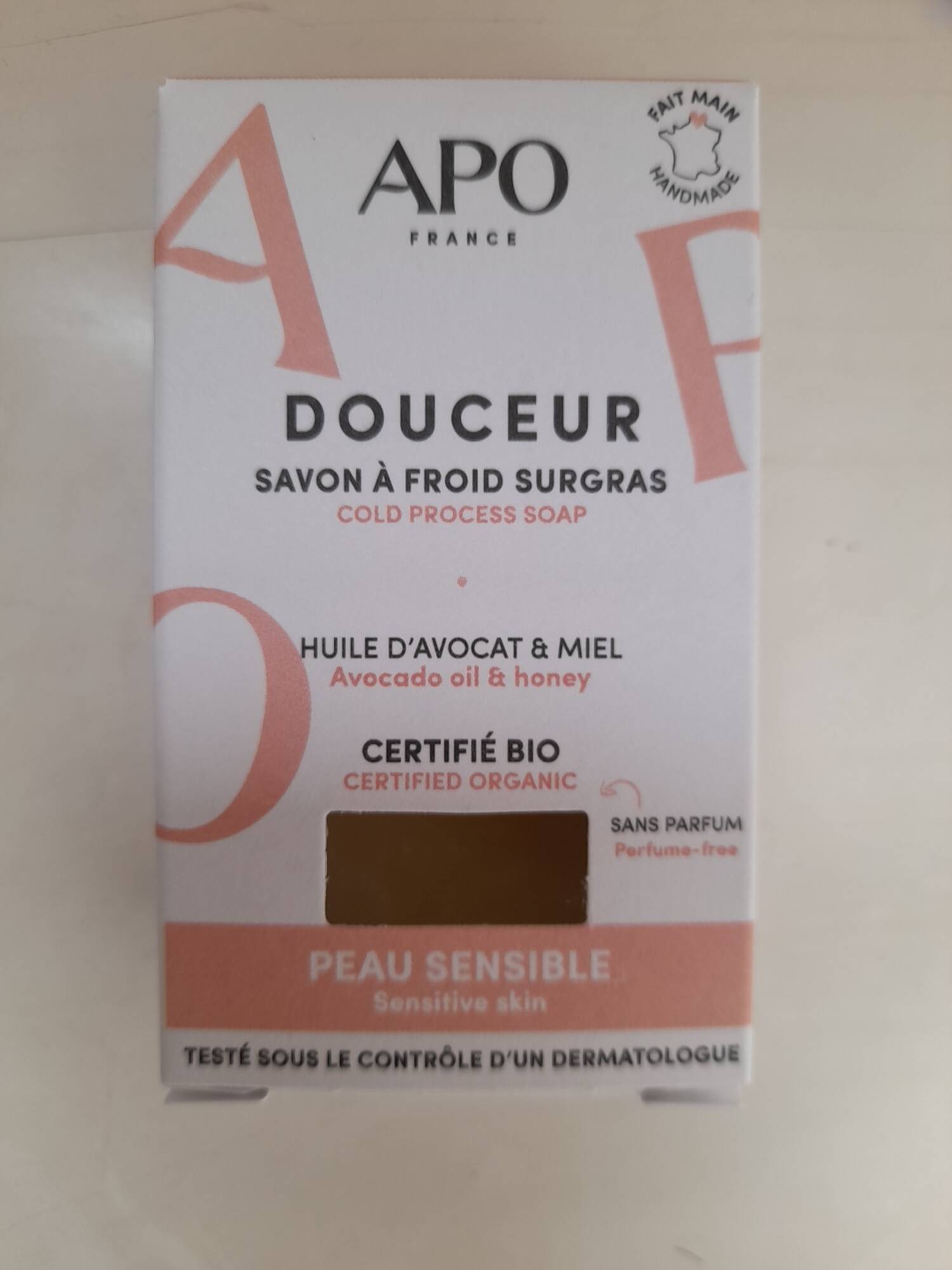 APO FRANCE - Savon à froid surgras au huile d'avocat & miel