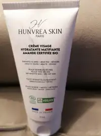 HUNVRÉA SKIN - Crème visage hydratante matifiante amande certifiée bio