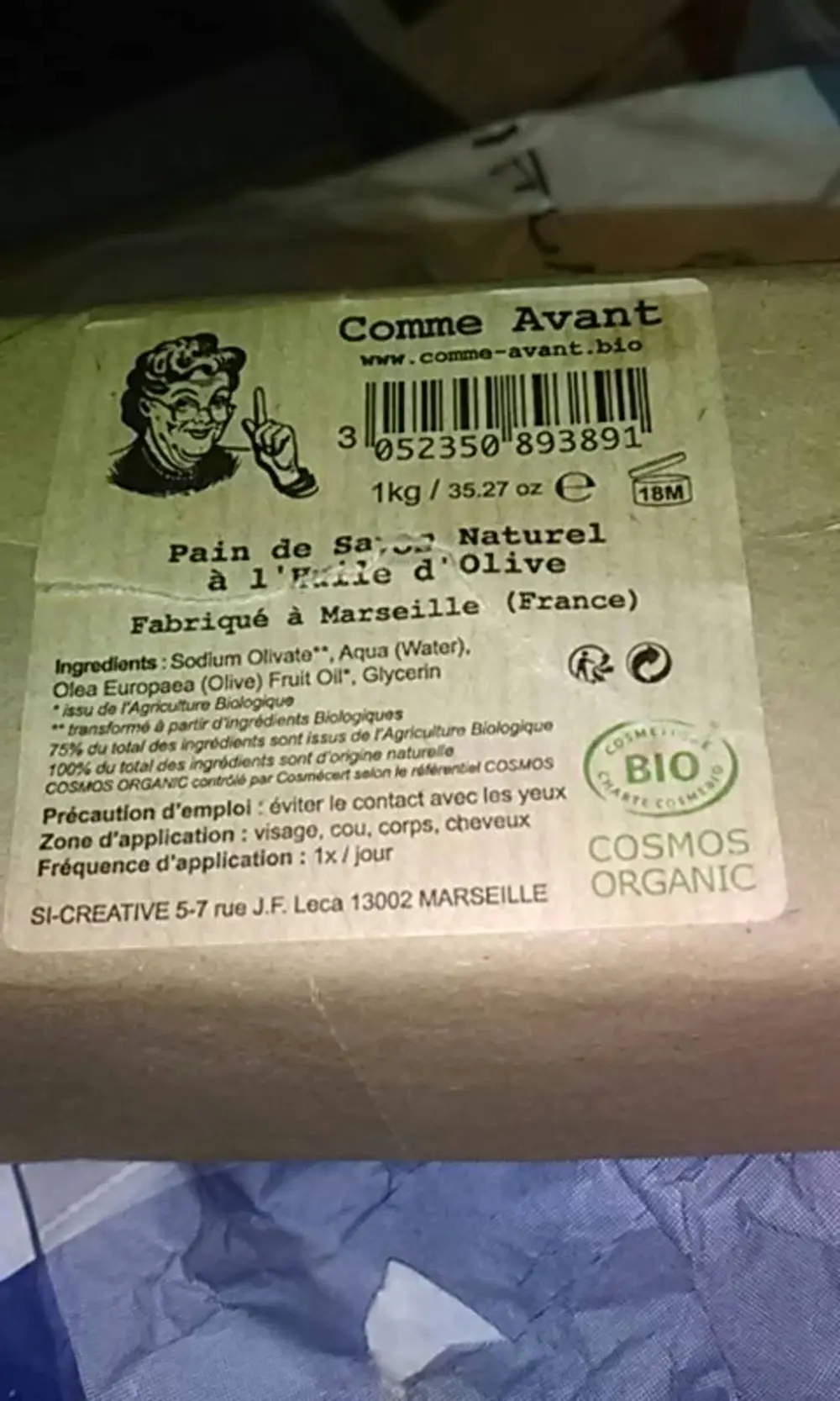 COMME AVANT - Pain de savon naturel à l'huile d'olive